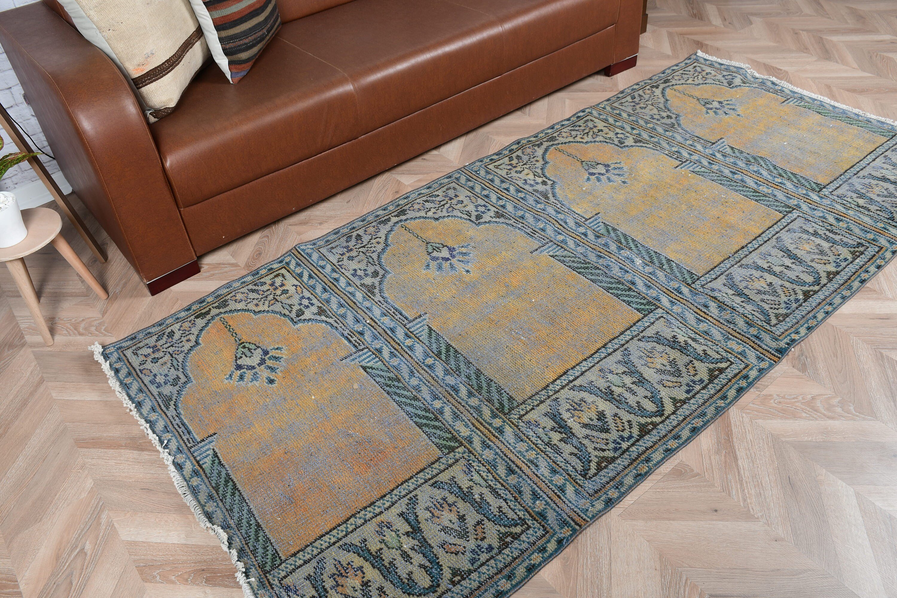 Oriental Rug, Cool Rugs, Turkish Rug, 3.7x7.9 ft Area Rug, Vintage Rug, Floor Rug, Rugs for Dining Room, Blue Cool Rugs, Vintage Decor Rug