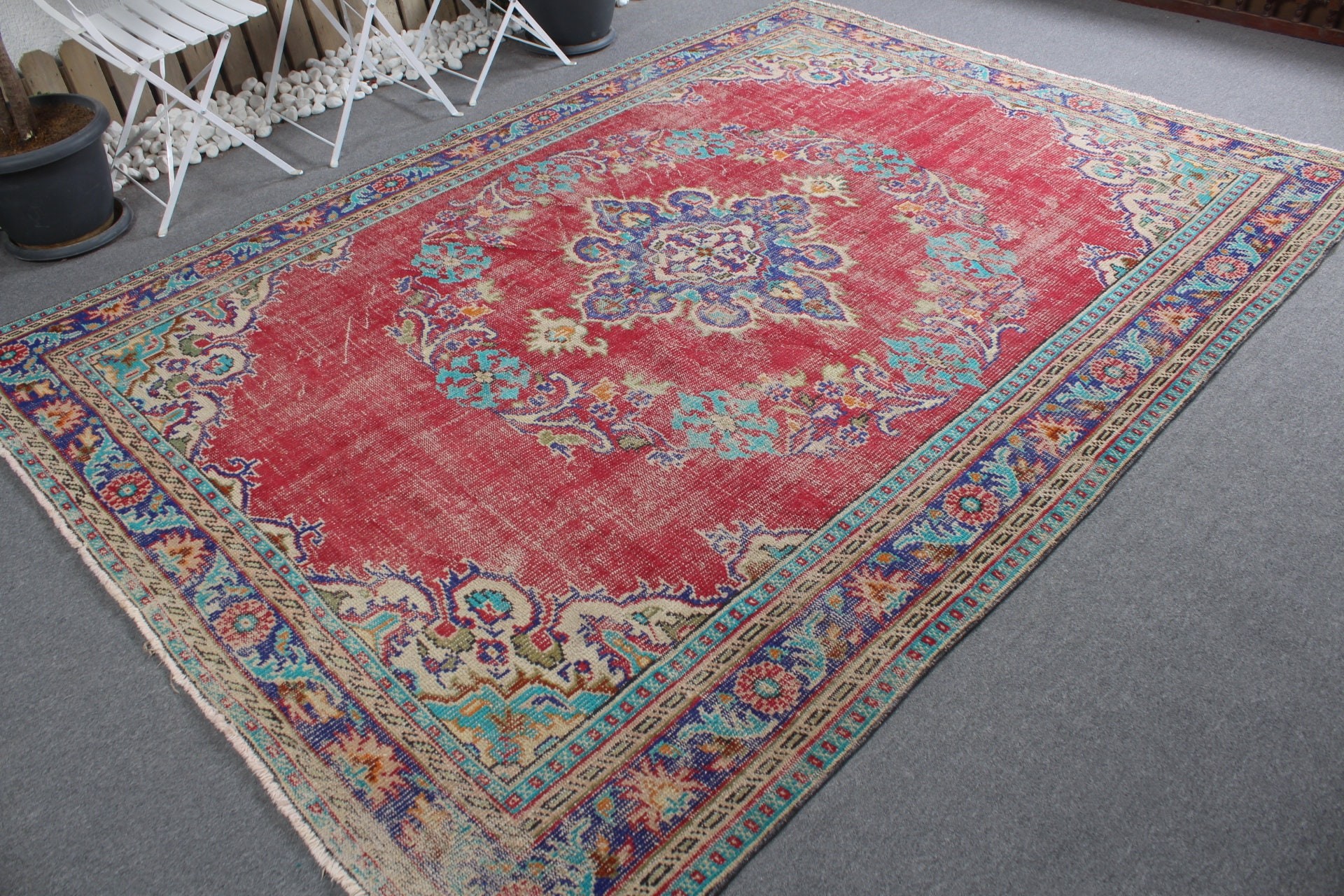 Bedroom Rugs, Anatolian Rug, Art Rug, Living Room Rug, Red Home Decor Rug, 6.9x9.9 ft Large Rugs, Vintage Rug, Turkish Rug, Dining Room Rug