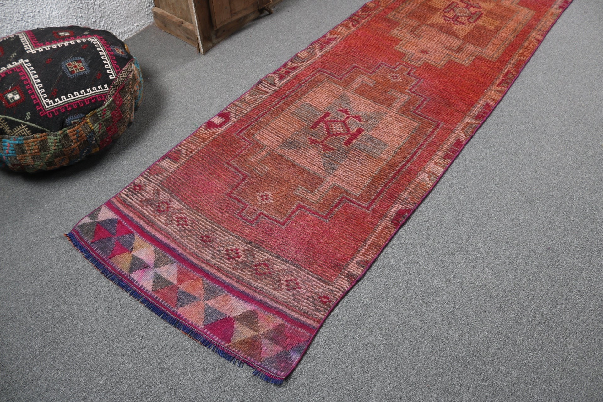 Ethnic Rug, Kitchen Rug, Vintage Rugs, Turkish Rugs, 2.8x12.1 ft Runner Rug, Vintage Runner Rug, Statement Rug, Pink Floor Rugs, Stair Rug