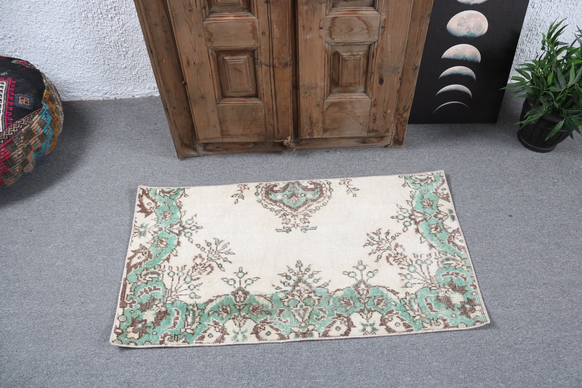 Yatak Odası Halısı, 2x3,6 ft Küçük Halılar, Mutfak Halıları, Bej Anadolu Halıları, Vintage Halı, Antika Halı, Mutfak Halıları, Banyo Halıları, Türk Halıları