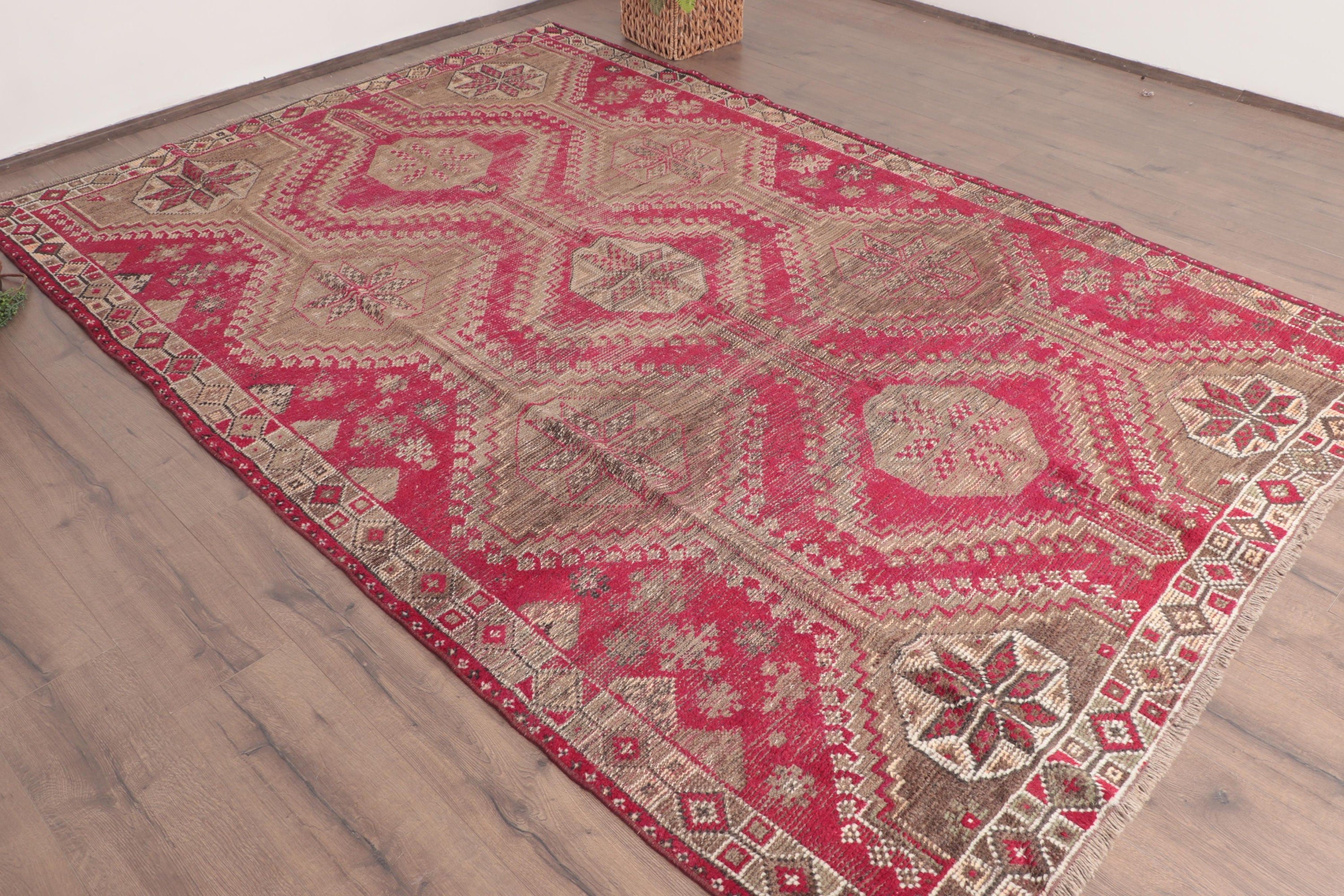 Modern Halı, Kahverengi El Dokuma Halı, Büyük Oushak Halı, Vintage Halı, Türk Halısı, Boho Halıları, 6.1x9.2 ft Büyük Halılar, Yün Halısı, Büyük Boho Halıları