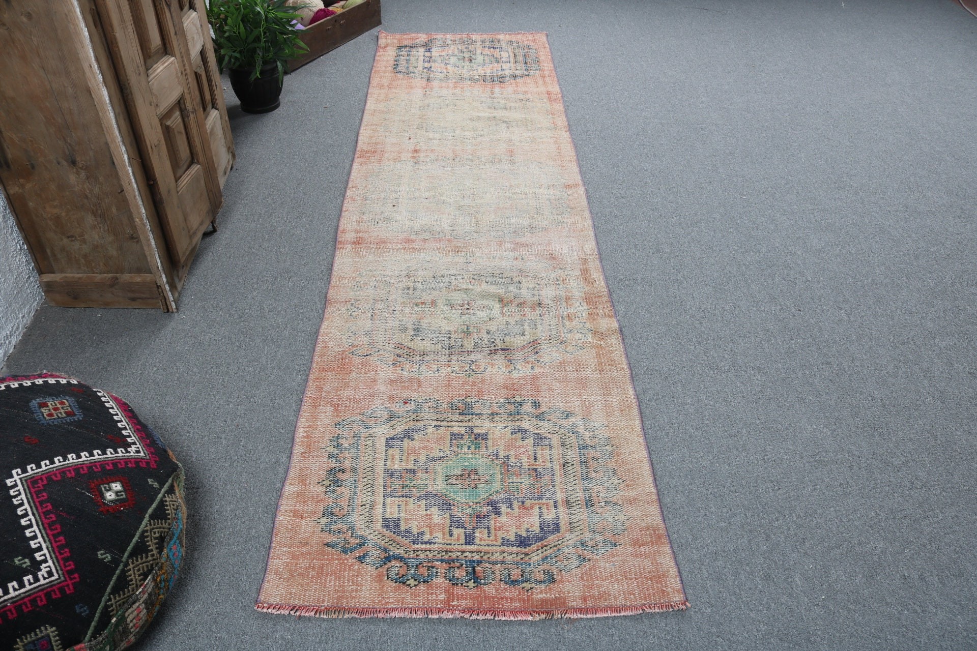 Turkish Rugs, Beni Ourain Runner Rugs, Boho Rugs, 2.6x9.9 ft Runner Rugs, Stair Rug, Vintage Rugs, Modern Rugs, Orange Oriental Rugs