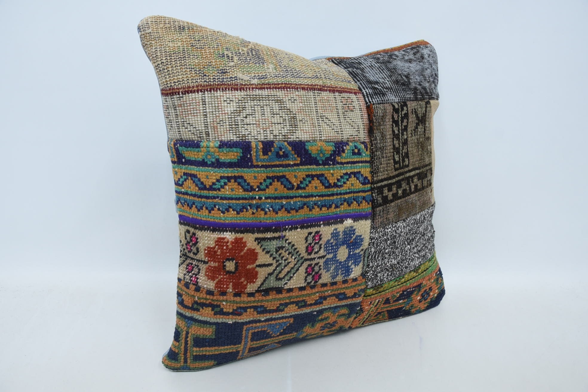 Boho Pillow Sham Cover, Boho Pillow, Vintage Pillow, 24"x24" Blue Pillow Sham, Christmas Cushion Case, Handmade Pillow Case