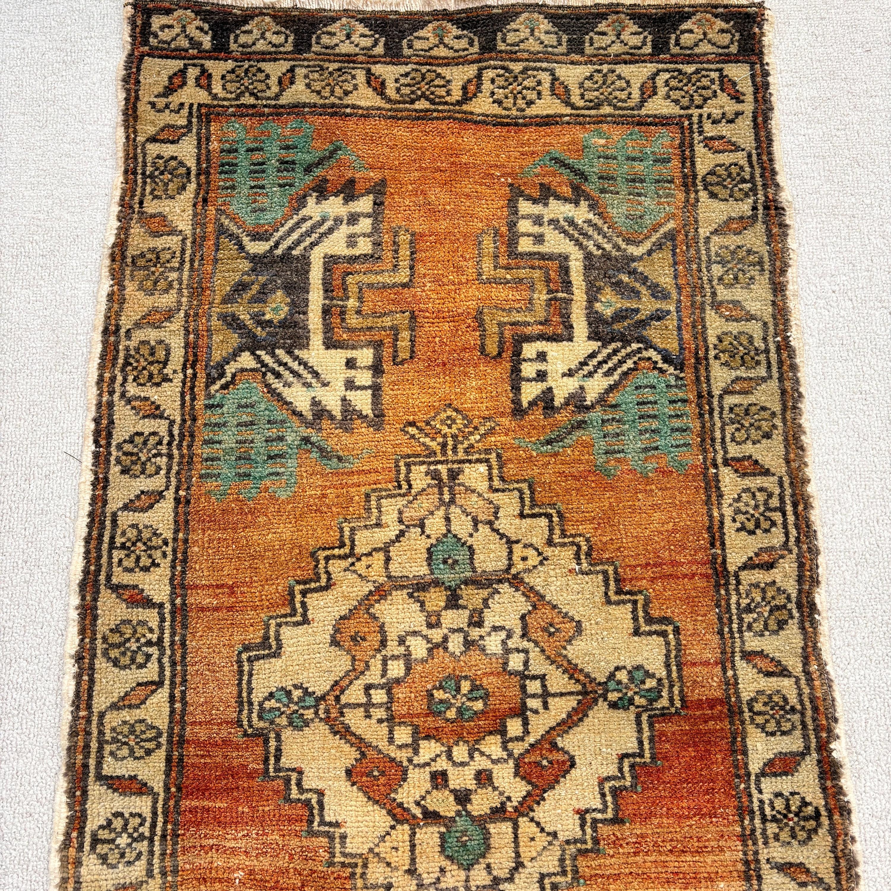 Door Mat Rug, Vintage Rug, 1.8x3.6 ft Small Rugs, Bedroom Rug, Turkish Rugs, Orange Wool Rug, Geometric Rugs, Floor Rug, Ethnic Rugs