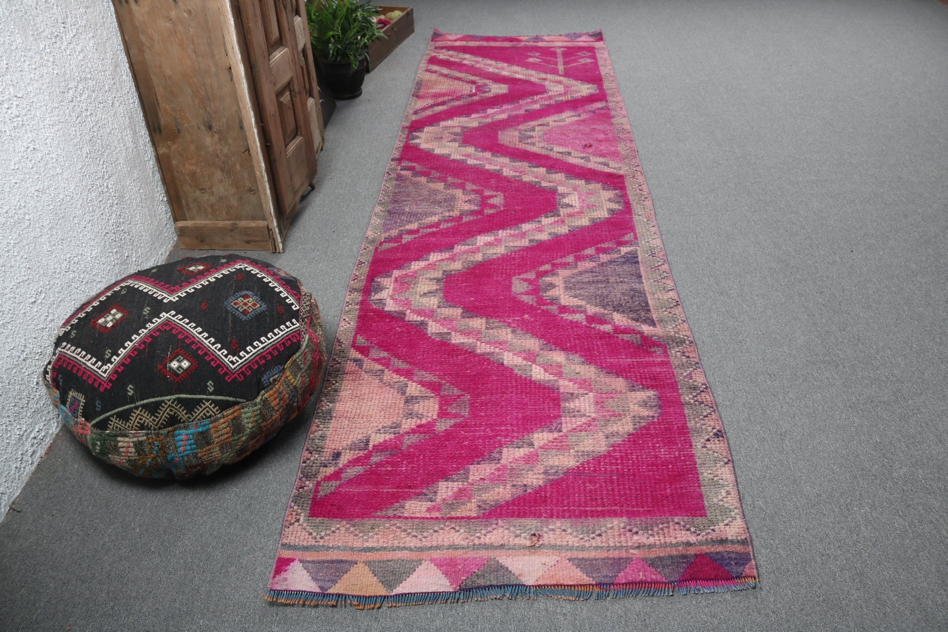 Geometrik Halı, 3.3x11.7 ft Yolluk Halı, Anadolu Halısı, Pembe Fas Halısı, Koridor Halısı, Vintage Halı, Uzun Yolluk Halısı, Türk Halısı, Yer Halısı