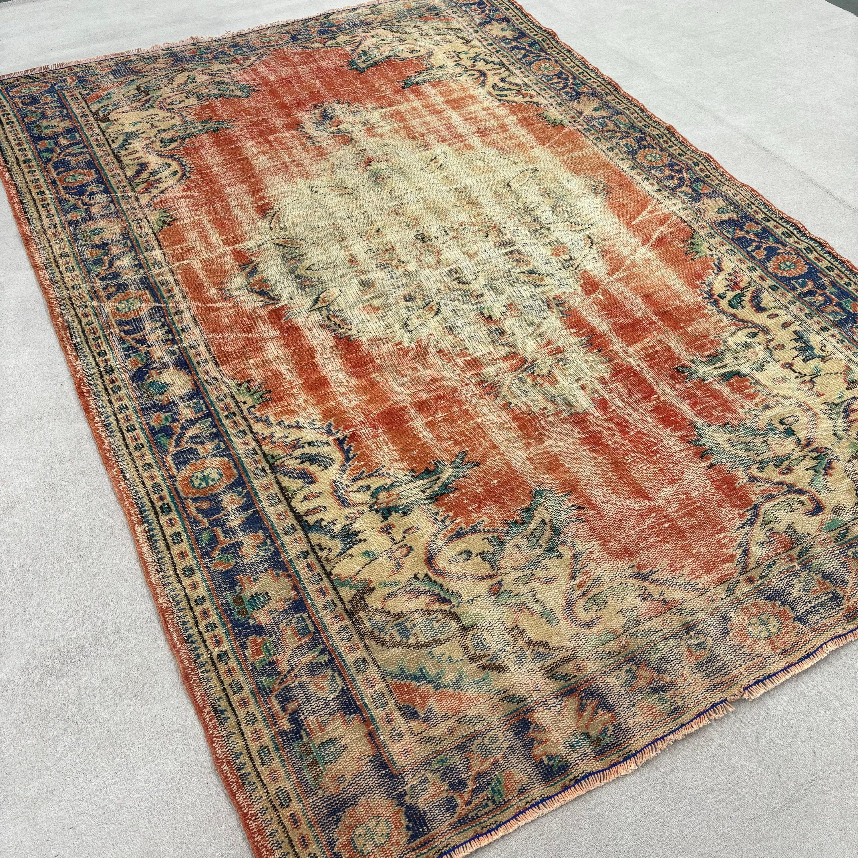 Vintage Rugs, Dining Room Rug, 6.2x9.2 ft Large Rugs, Handwoven Rug, Salon Rugs, Office Rugs, Orange Antique Rug, Turkish Rug