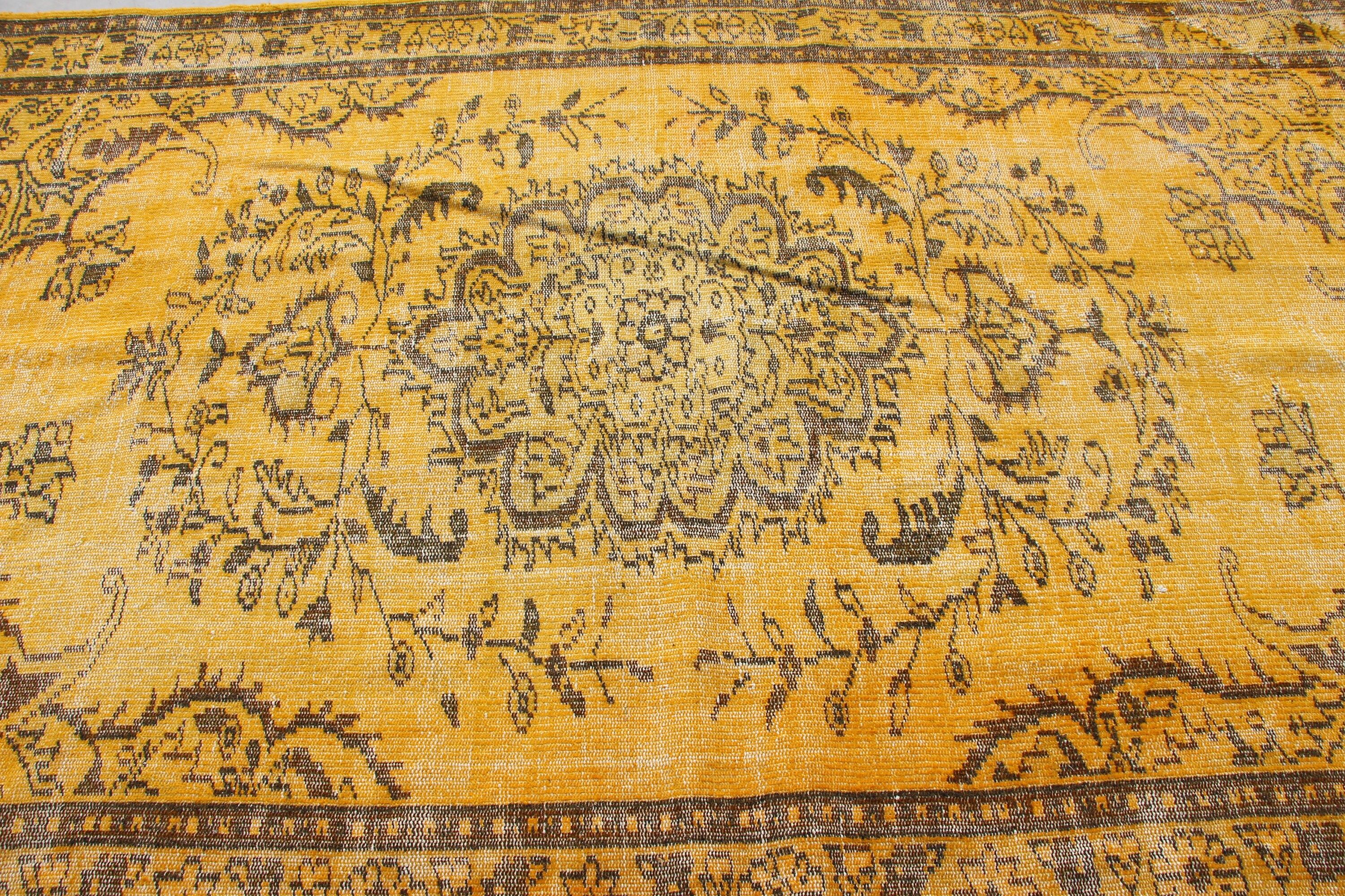 Yün Halı, Sarı Soğuk Halılar, 5.3x8.5 ft Büyük Halı, Oturma Odası Halısı, Vintage Halılar, Yemek Odası Halıları, Türk Halısı, Yer Halıları, Salon Halısı