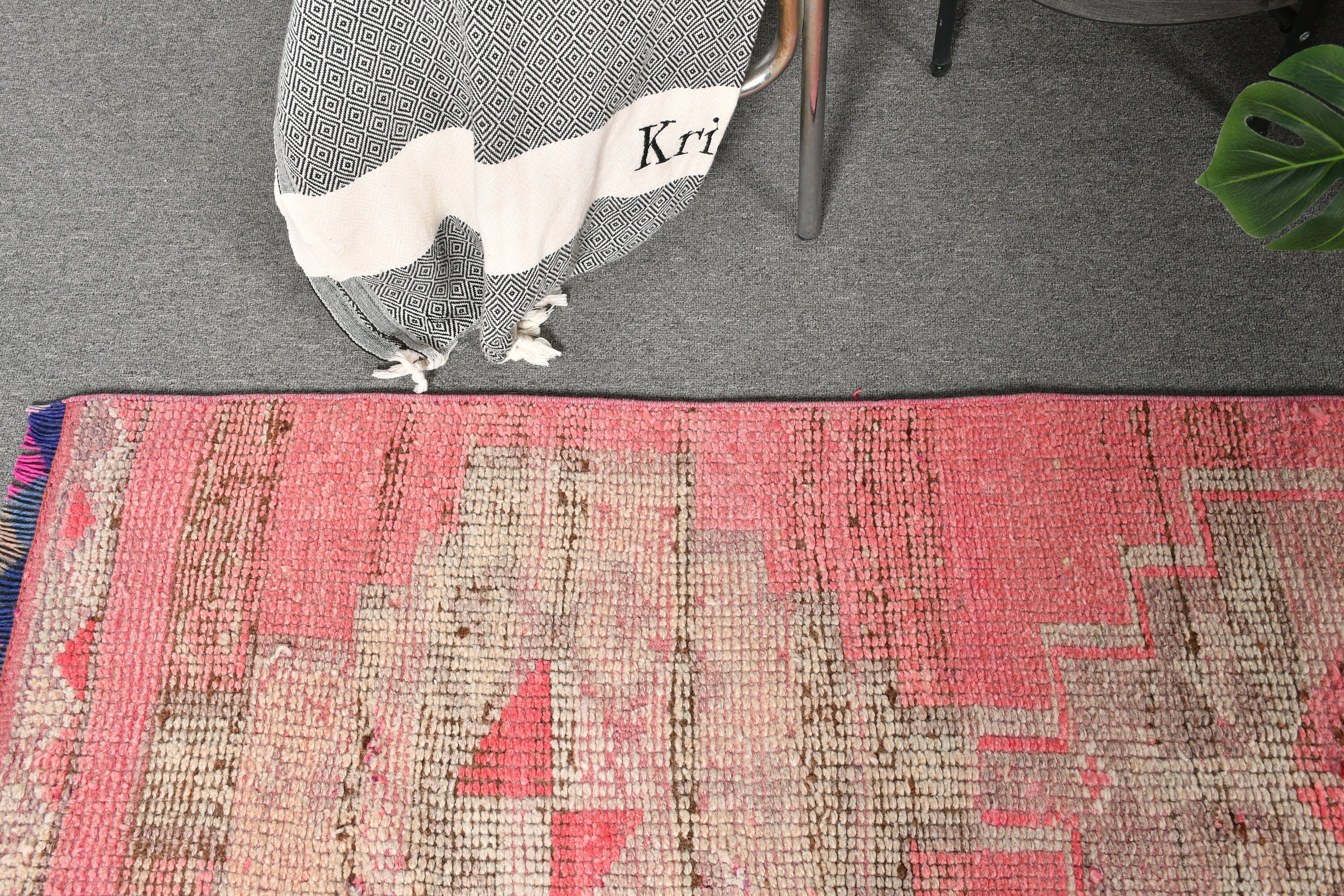 Kitchen Rug, Pink Oushak Rug, 2.2x10.6 ft Runner Rugs, Vintage Rug, Bedroom Rugs, Turkish Rugs, Rugs for Kitchen, Hallway Rug, Floor Rug