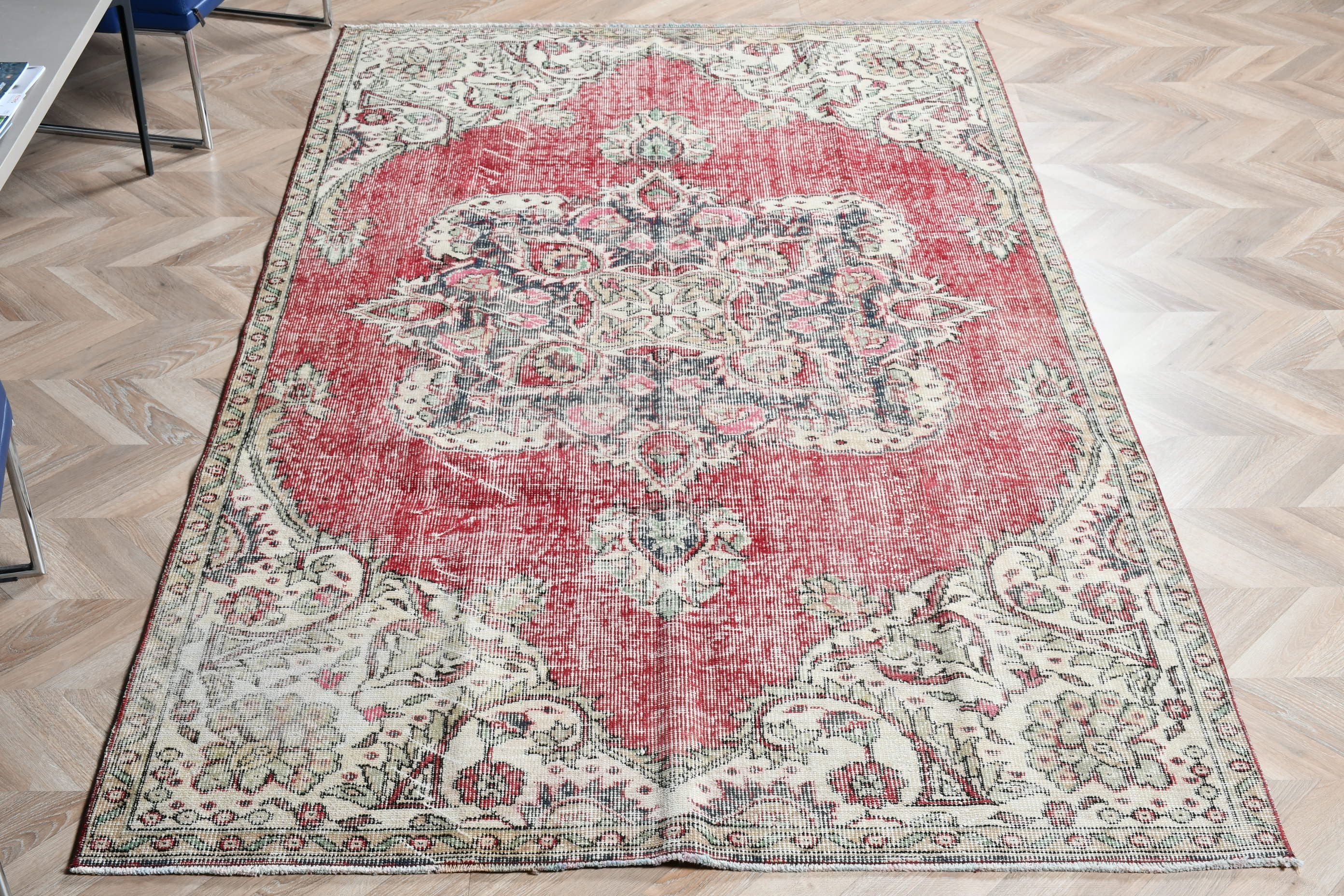 Salon Halıları, Kırmızı Anadolu Halısı, Aztek Halısı, Türk Halıları, Oushak Halısı, Oturma Odası Halıları, Mutfak Halısı, Vintage Halı, 4,8x8,4 ft Büyük Halı