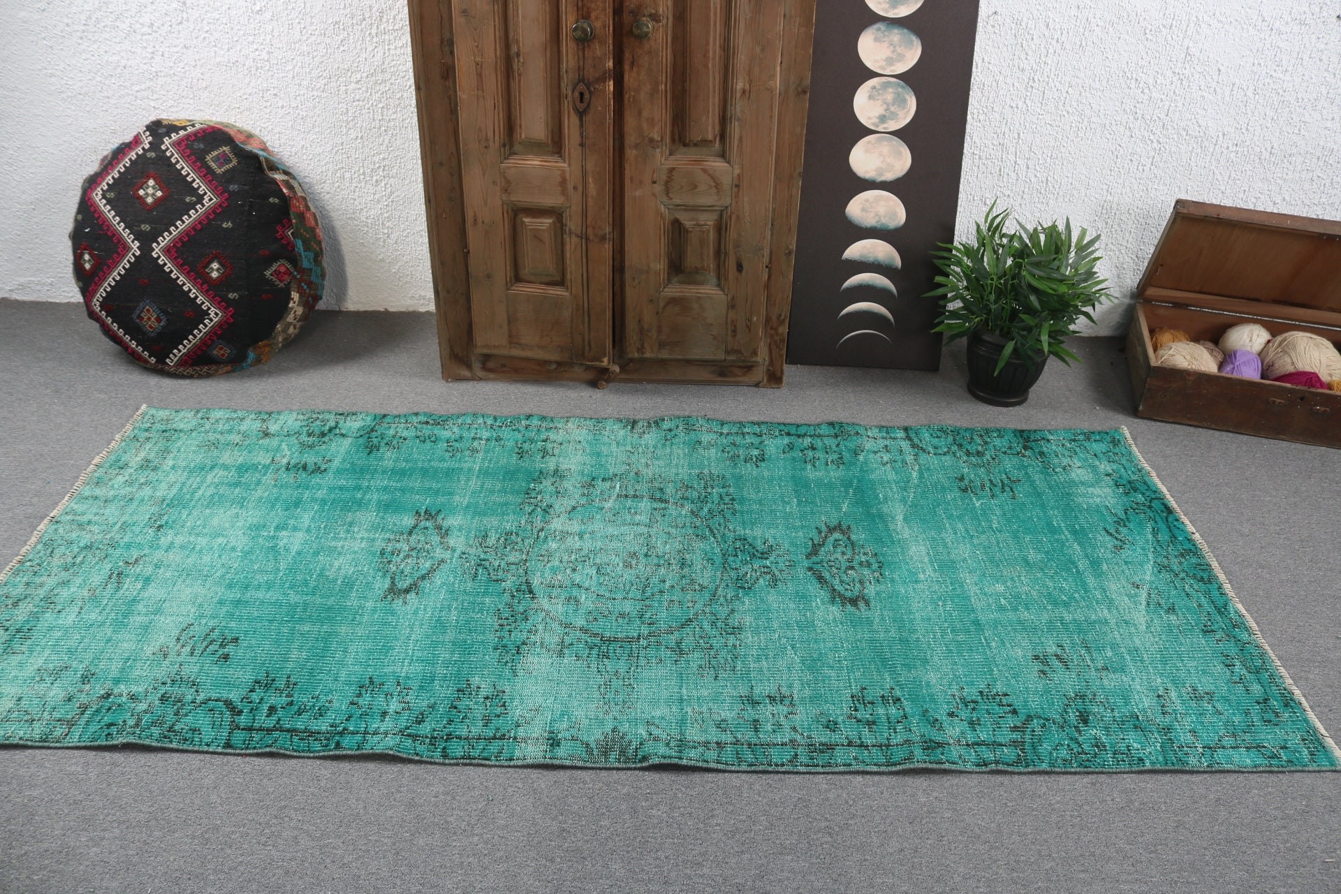 Anatolian Rug, Turkish Rug, Vintage Rugs, Ethnic Rugs, 3.5x7.9 ft Area Rugs, Nursery Rugs, Green Wool Rug, Neutral Rug, Dining Room Rugs