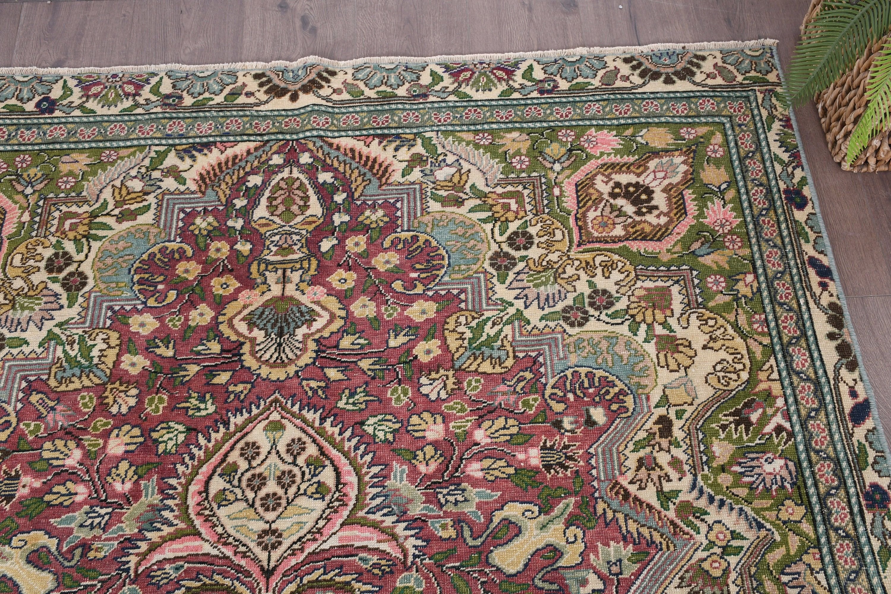 Turkish Rug, Vintage Rug, Green Anatolian Rugs, Bedroom Rug, 5.2x9.3 ft Large Rugs, Dining Room Rugs, Oriental Rugs, Rugs for Living Room