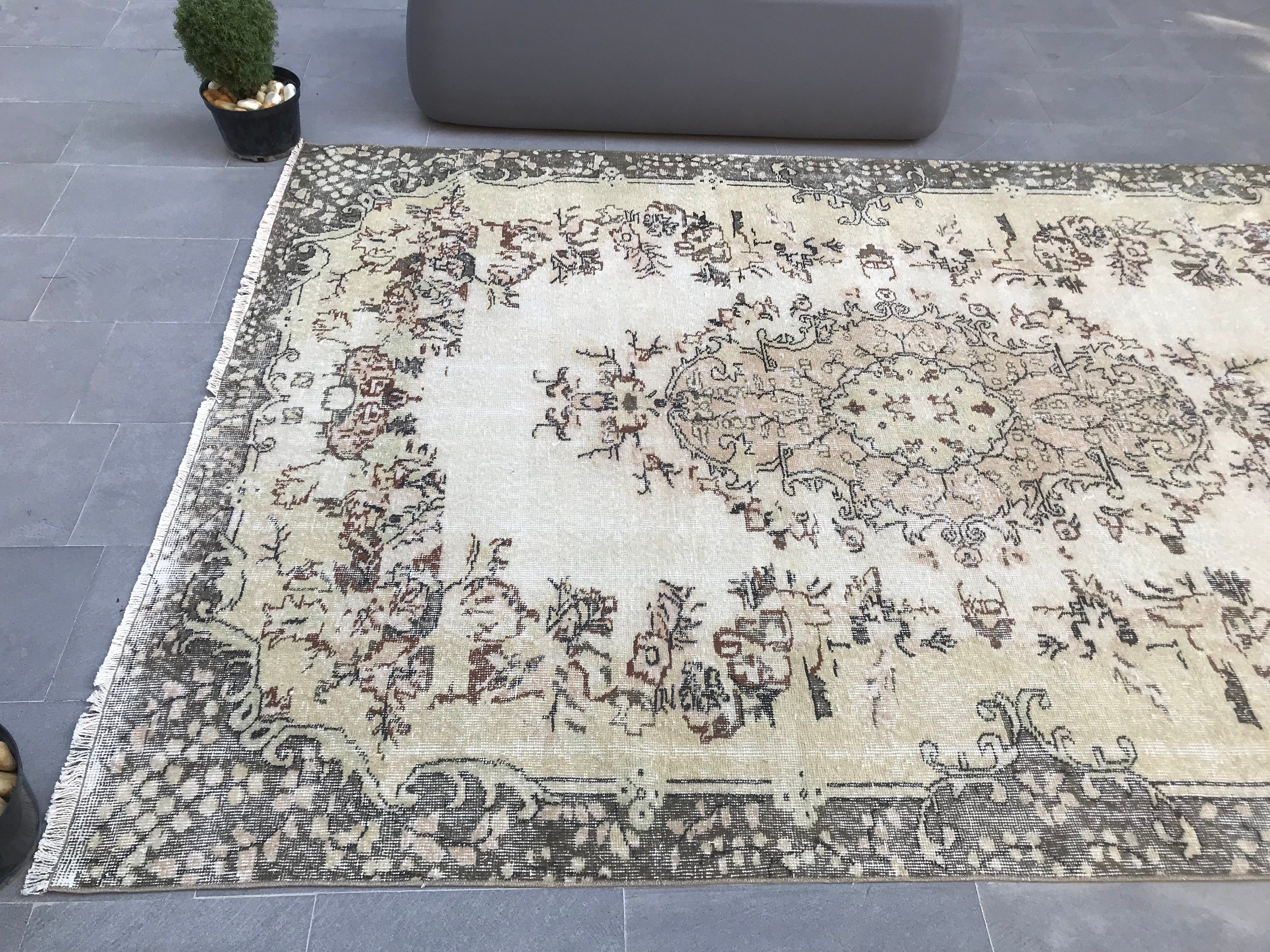 Living Room Rug, Anatolian Rug, 6.3x9.8 ft Large Rug, Salon Rug, White Cool Rugs, Turkish Rugs, Vintage Rug, Turkey Rugs