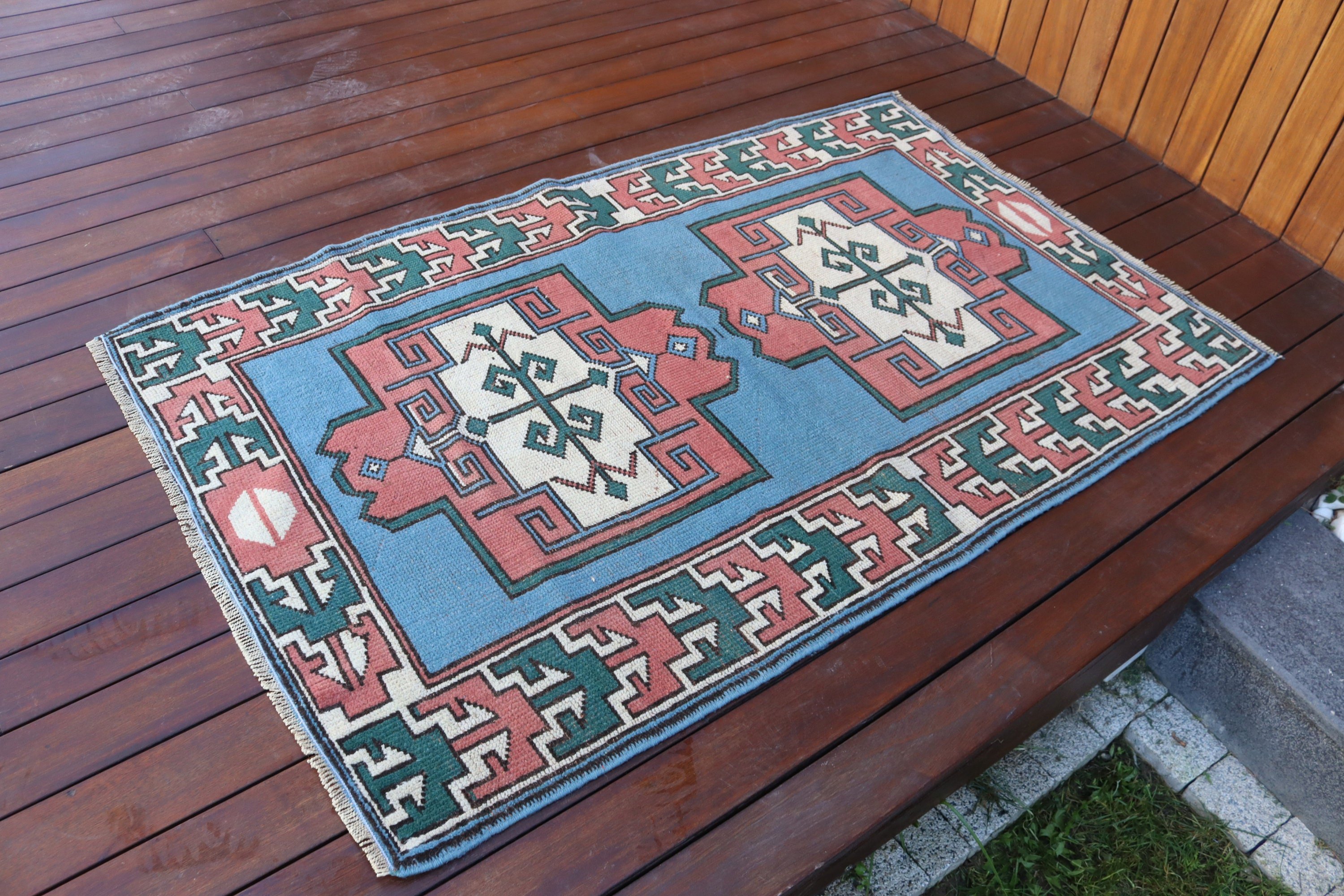 Düz Dokuma Halılar, 3.1x4.9 ft Aksan Halıları, Vintage Halılar, Çocuk Halıları, Mavi Geometrik Halı, Türk Halısı, Giriş Halıları, Modern Halılar