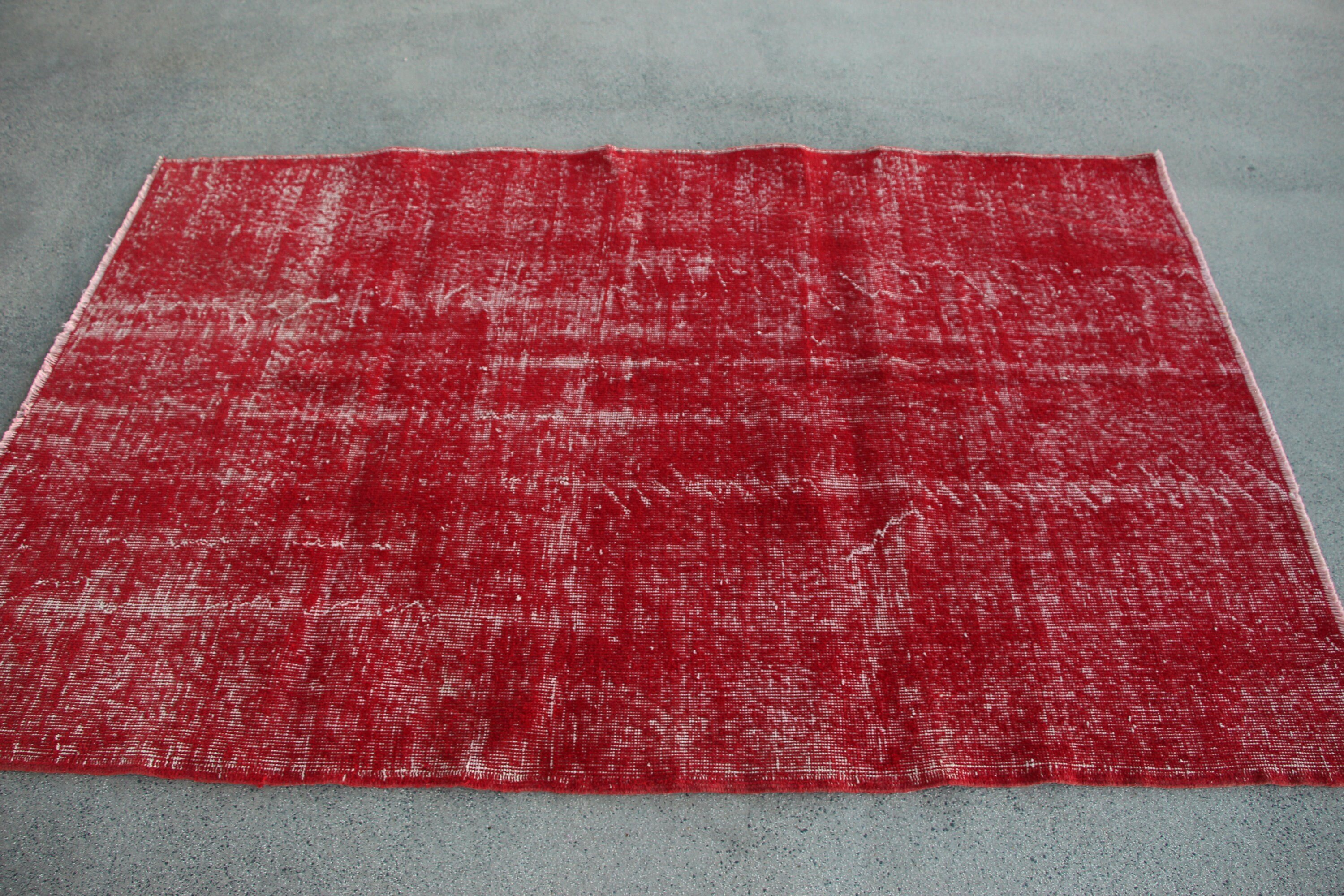 Red Oriental Rug, Wool Rugs, Turkish Rugs, Indoor Rugs, Dining Room Rug, Oriental Rugs, Rugs for Area, 4.1x6.4 ft Area Rugs, Vintage Rug