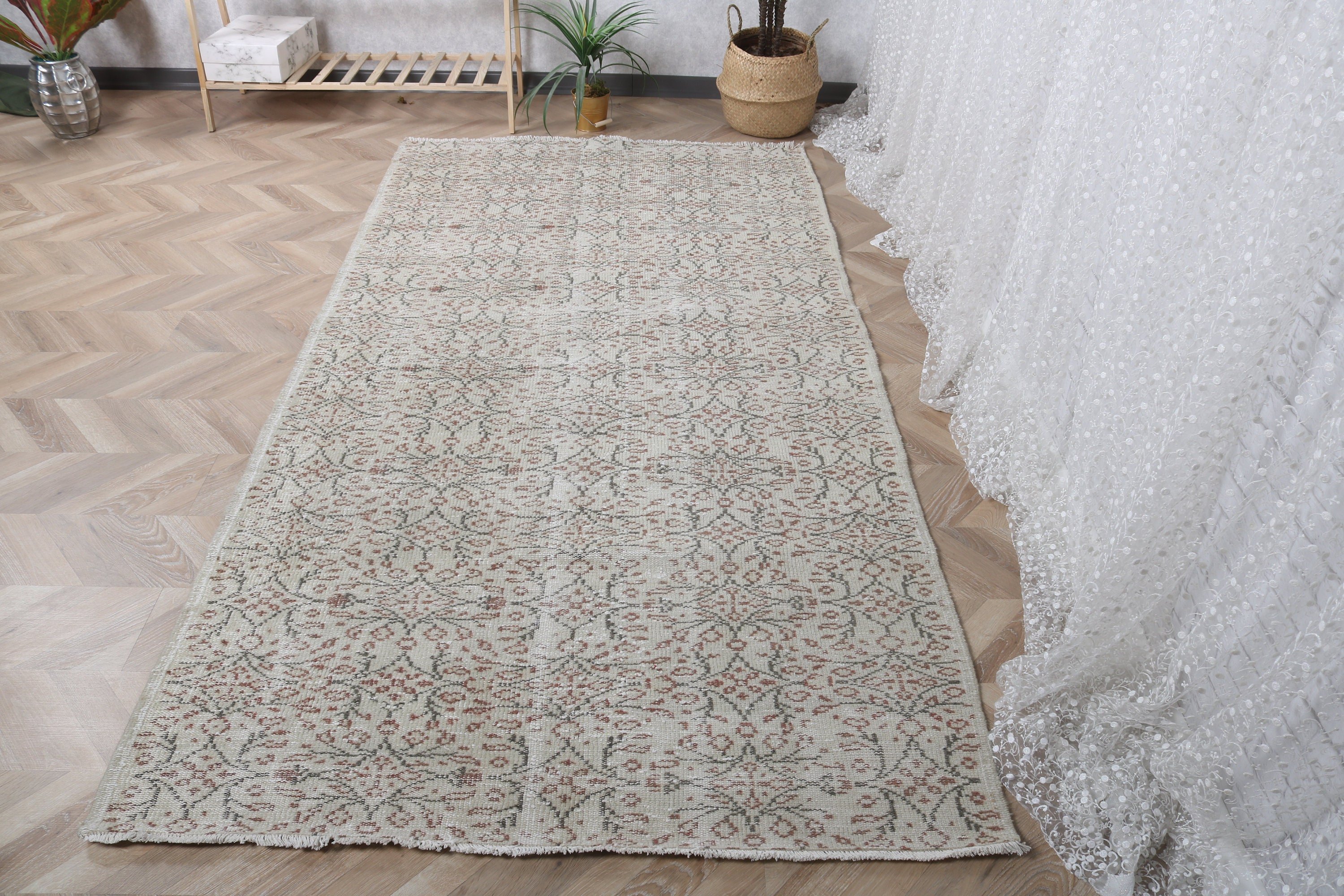 Beige Geometric Rug, Kitchen Rugs, Vintage Rug, 4.3x8.4 ft Area Rug, Handwoven Rug, Turkish Rug, Floor Rug, Bedroom Rug