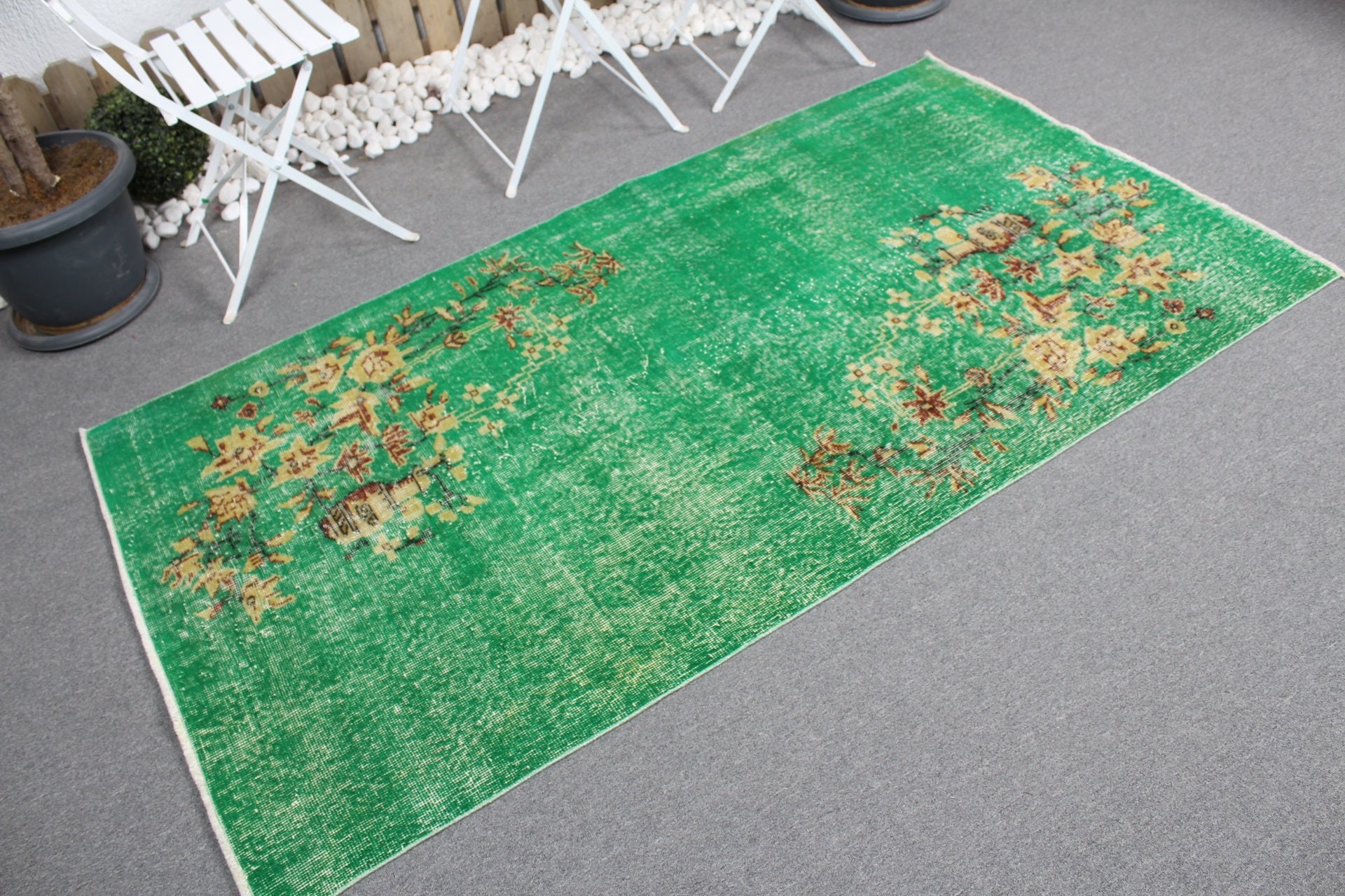 Turkish Rug, Vintage Rugs, Handwoven Rug, Green Anatolian Rug, Living Room Rug, Kitchen Rugs, 3.6x6.8 ft Area Rug, Antique Rugs, Floor Rug