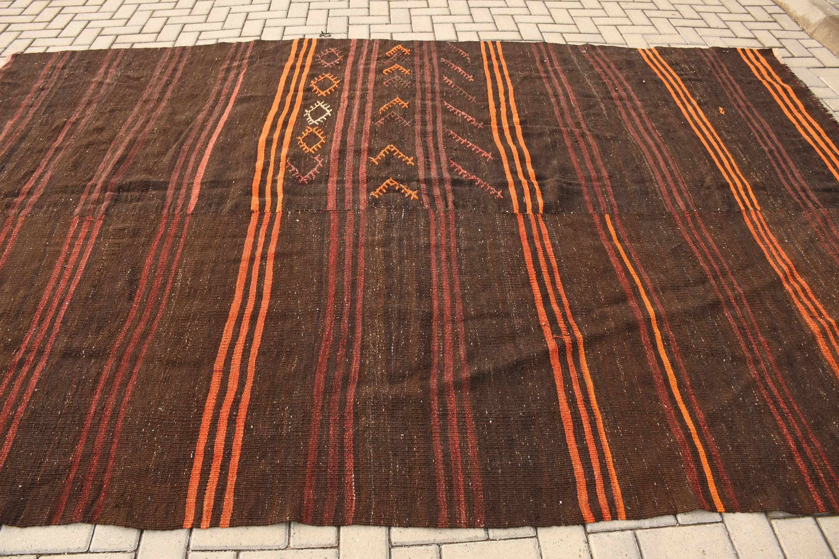 Vintage Halı, 7.5x11.3 ft Büyük Boy Halılar, Fas Halısı, Yün Halısı, Türk Halıları, Yemek Odası Halısı, Kahverengi Fas Halısı, Kilim, Salon Halısı