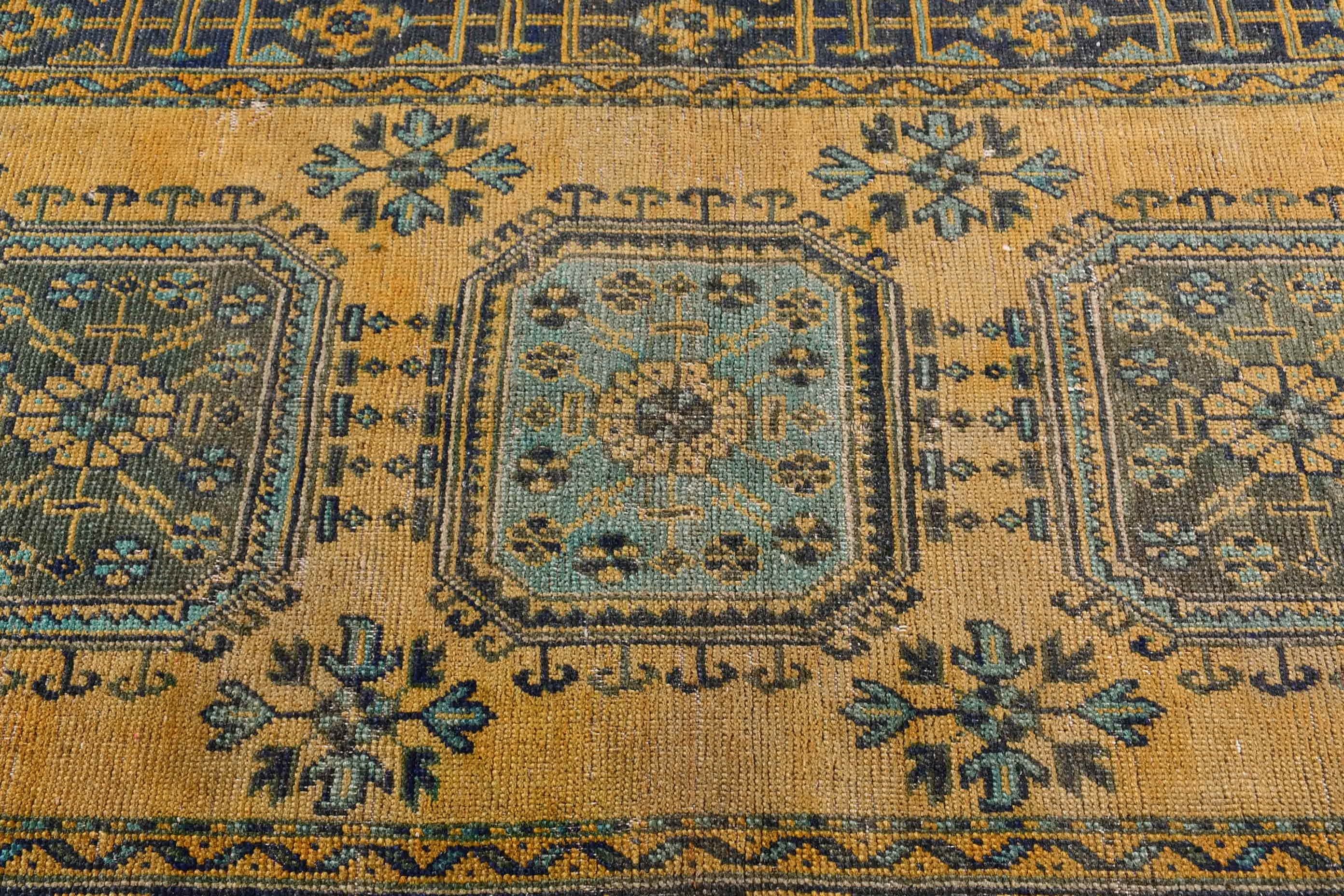 Turkish Rug, Vintage Rug, Kitchen Rug, Rugs for Corridor, 3.8x11.2 ft Runner Rugs, Yellow Oriental Rug, Old Rug, Oriental Rug