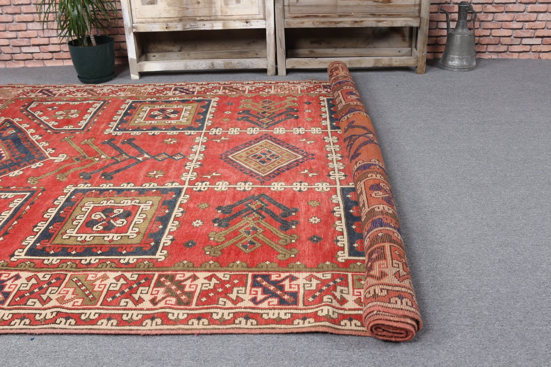 Kırmızı Fas Halıları, 6.5x10.7 ft Büyük Halı, Soyut Halı, Salon Halısı, Yemek Odası Halıları, Türk Halısı, Mutfak Halıları, Vintage Halı, Oryantal Halı