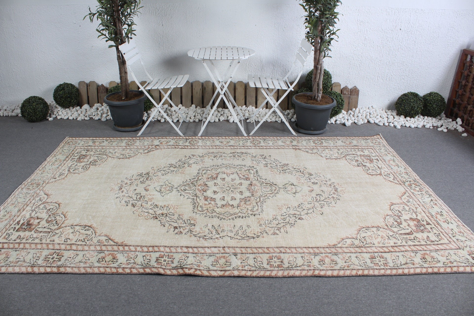 Türk Halıları, 5.8x9.4 ft Büyük Halılar, El Yapımı Halı, Oturma Odası Halıları, Mutfak Halısı, Bej Oryantal Halılar, Vintage Halı, Salon Halıları, Yün Halılar