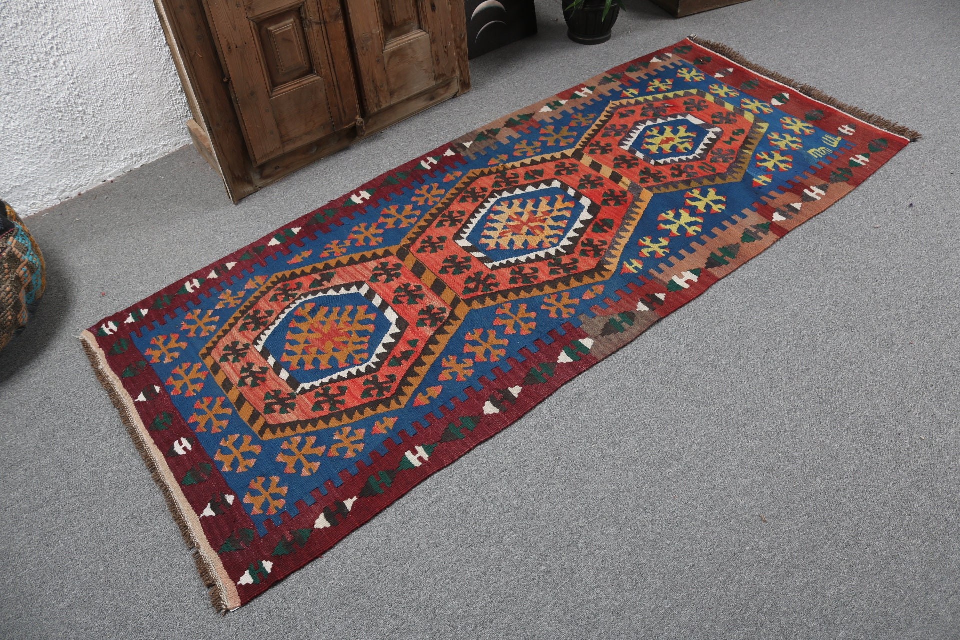 Düz Dokuma Halılar, Giriş Halıları, 2,9x7,1 ft Aksan Halıları, El Dokuma Halıları, Mutfak Halısı, Turuncu Modern Halı, Vintage Halılar, Türk Halıları, Kilim