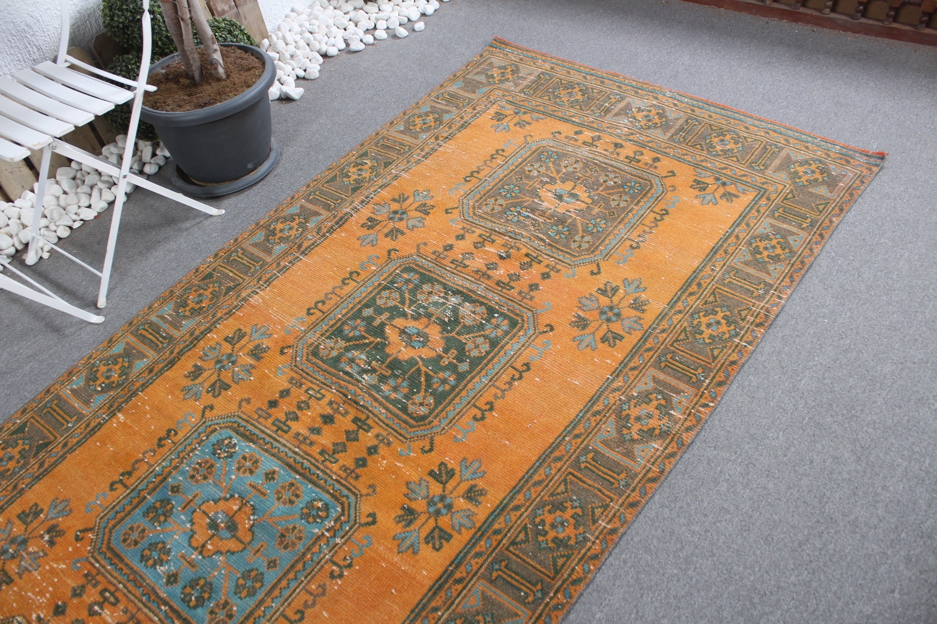 Vintage Halılar, Koridor Halısı, 4.1x11.5 ft Koşucu Halısı, Koridor Halısı, Merdiven Halıları, Sarı Yatak Odası Halısı, Türk Halıları, Yün Halılar