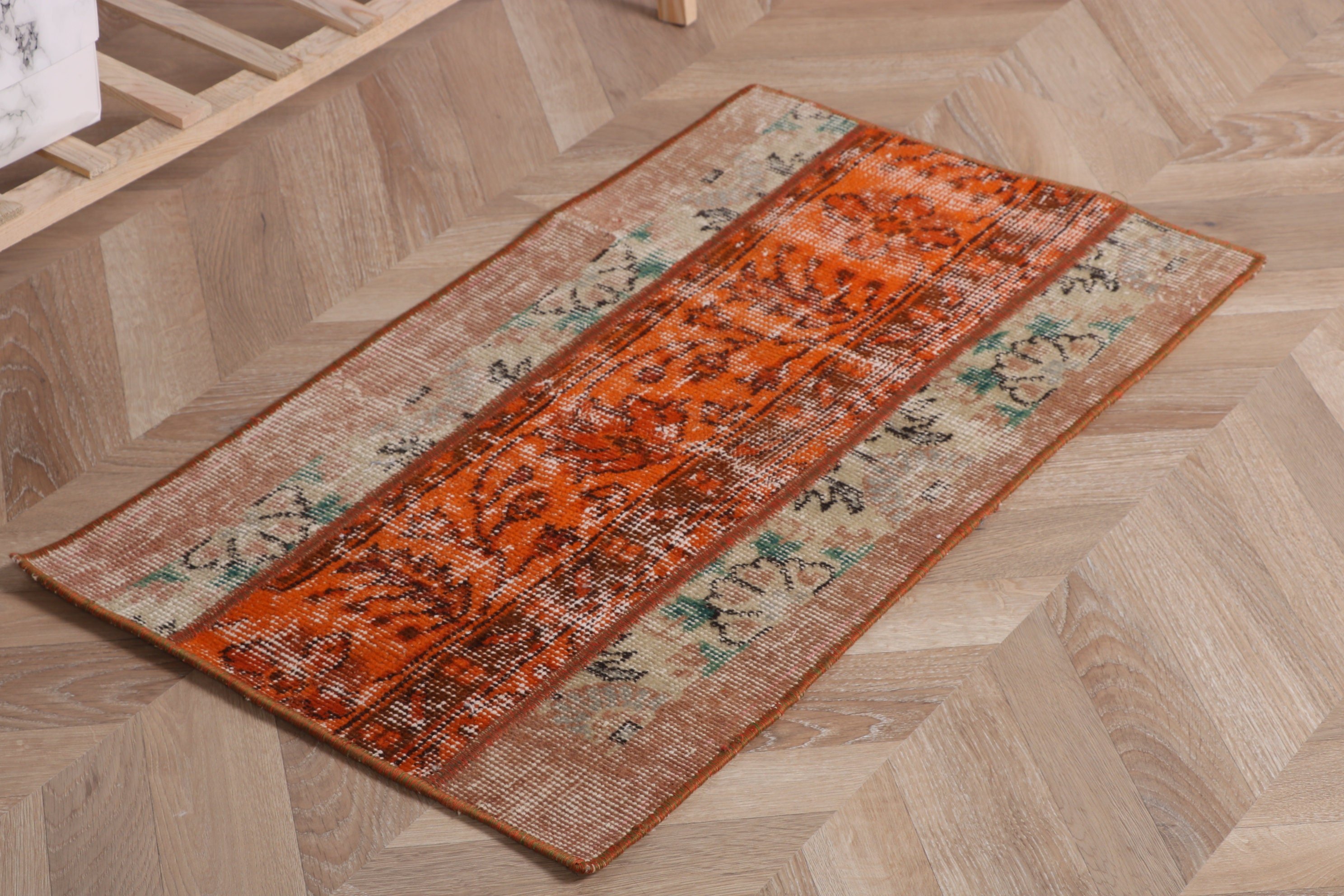 Orange Moroccan Rugs, Vintage Rug, Rugs for Car Mat, Turkish Rugs, Kitchen Rugs, Small Area Rug, 1.5x2.7 ft Small Rugs