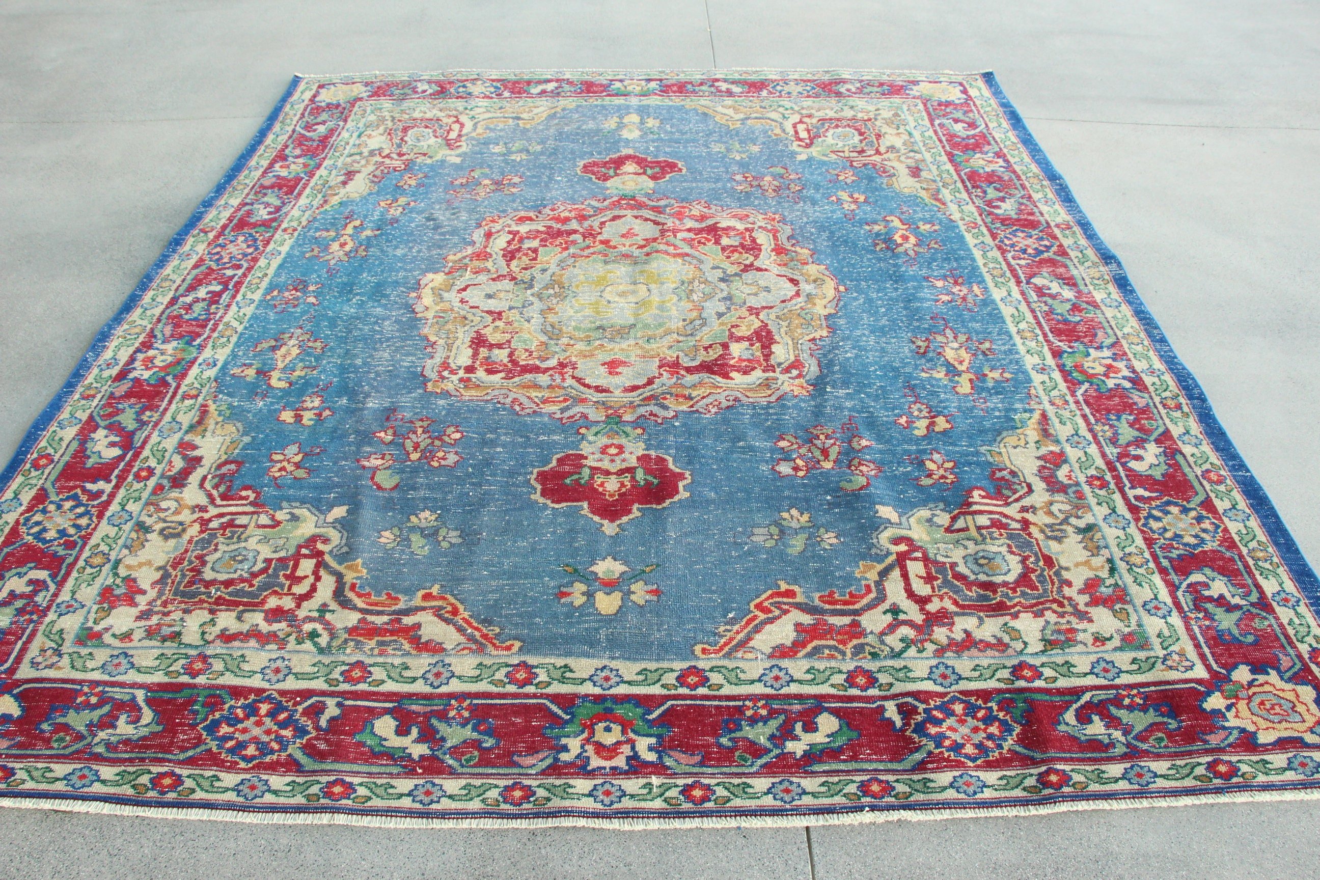 Blue Anatolian Rugs, Anatolian Rugs, Salon Rugs, 8x8.9 ft Oversize Rug, Vintage Rug, Turkish Rug, Luxury Rugs, Office Rugs, Dining Room Rug