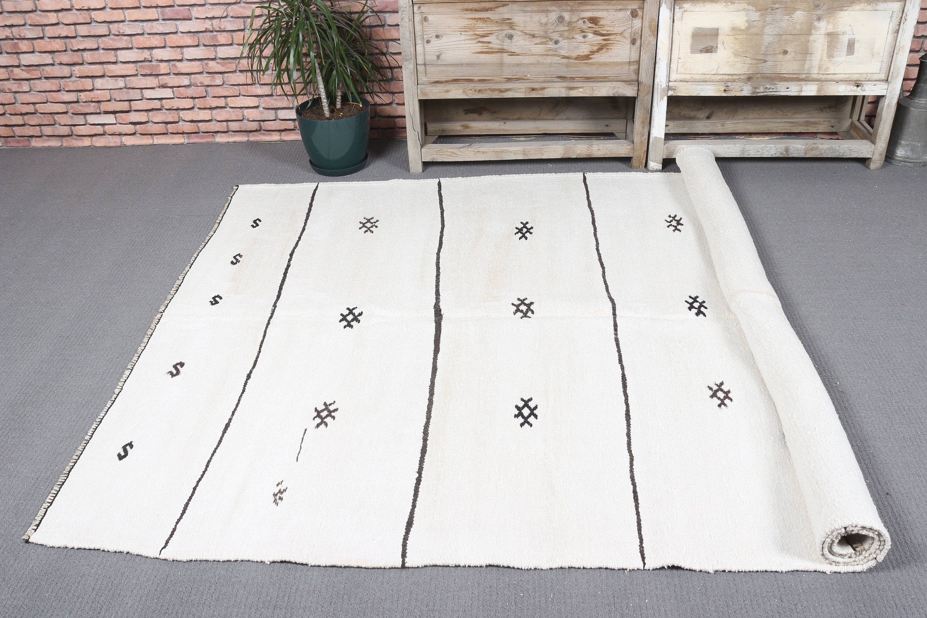 Oushak Rug, Bedroom Rug, 5.4x9.5 ft Large Rug, White Oushak Rug, Hand Knotted Rugs, Living Room Rug, Antique Rug, Vintage Rug, Turkish Rug