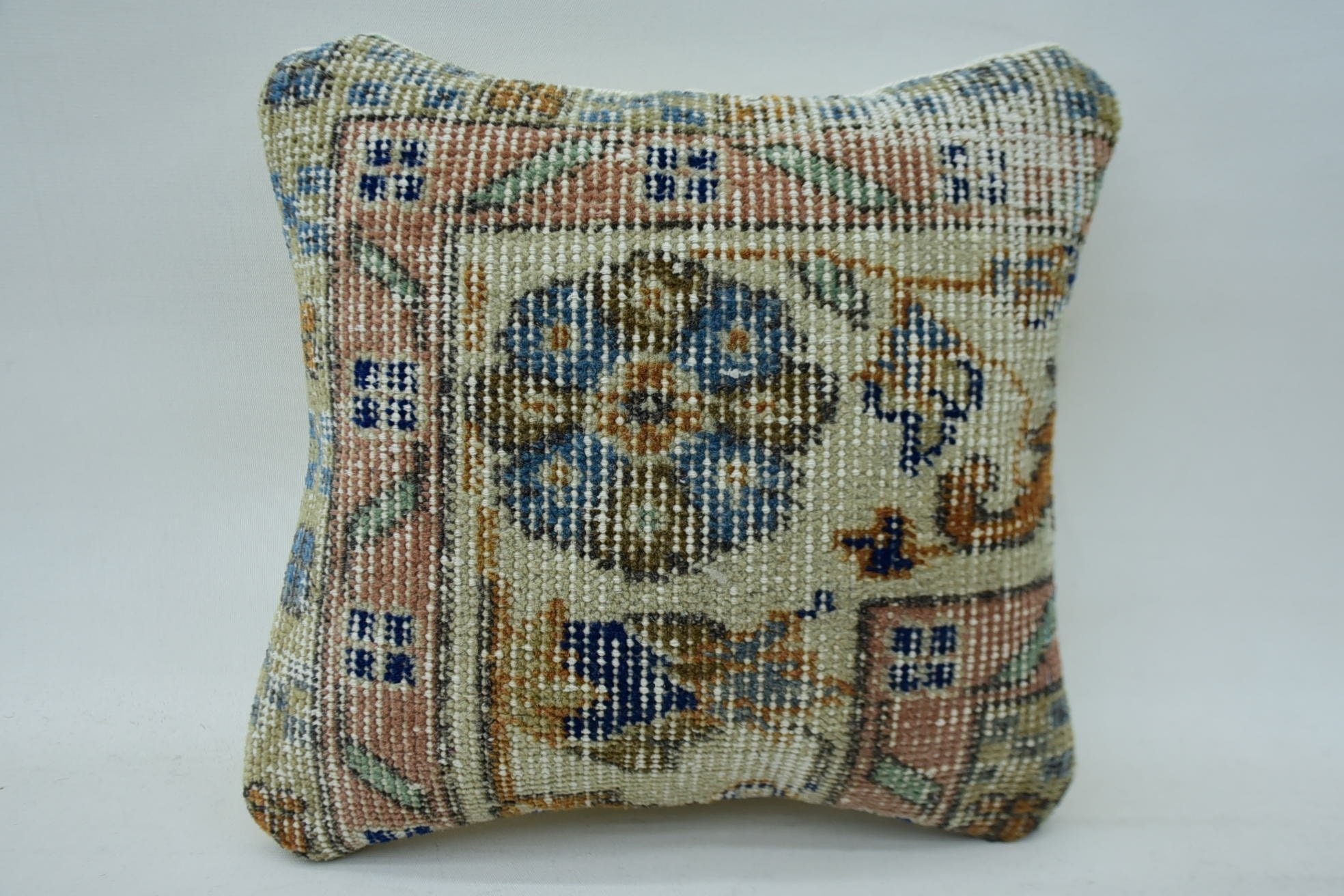 Vintage Yastık, Kanepe Yastık, 12"x12" Bej Kırlent Kılıfı, Osmanlı Yastık Kılıfı, Tek Yastık, Vintage Kilim Kırlent