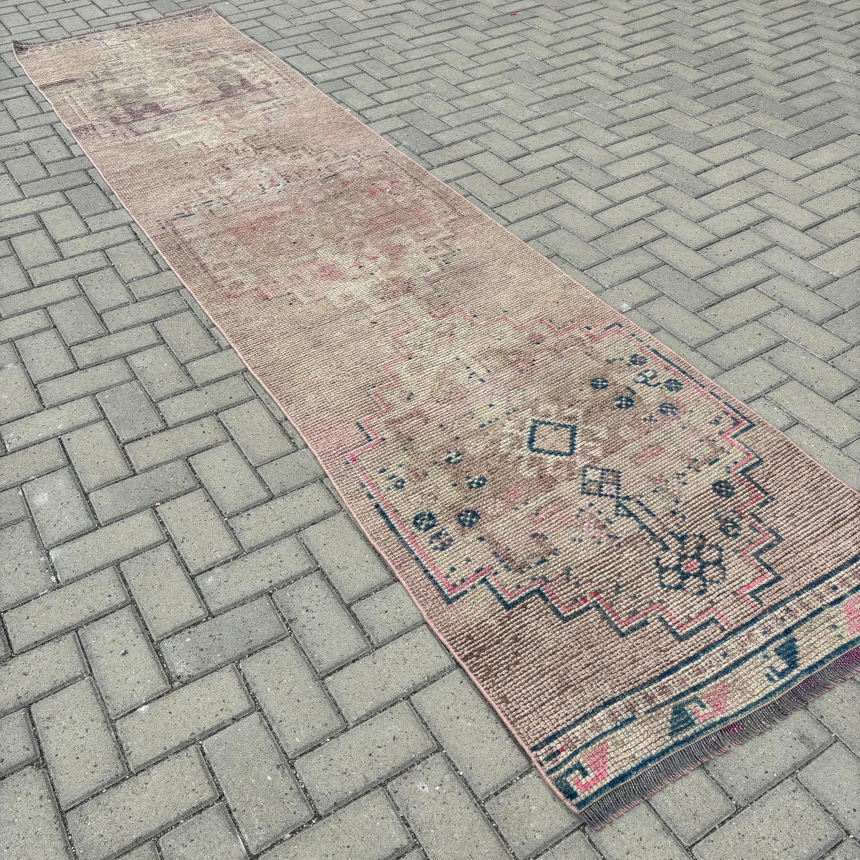 Merdiven Halıları, 2.8x12 ft Runner Halı, Türk Halısı, Bej Yatak Odası Halısı, Vintage Halılar, Beni Ourain Runner Halıları, Boho Halısı, Oushak Halısı