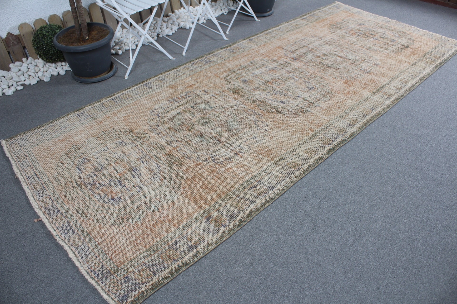 Vintage Rug, Salon Rug, Rugs for Dining Room, Orange Wool Rug, Floor Rug, Antique Rug, Turkish Rug, Living Room Rug, 4.5x11.2 ft Large Rug