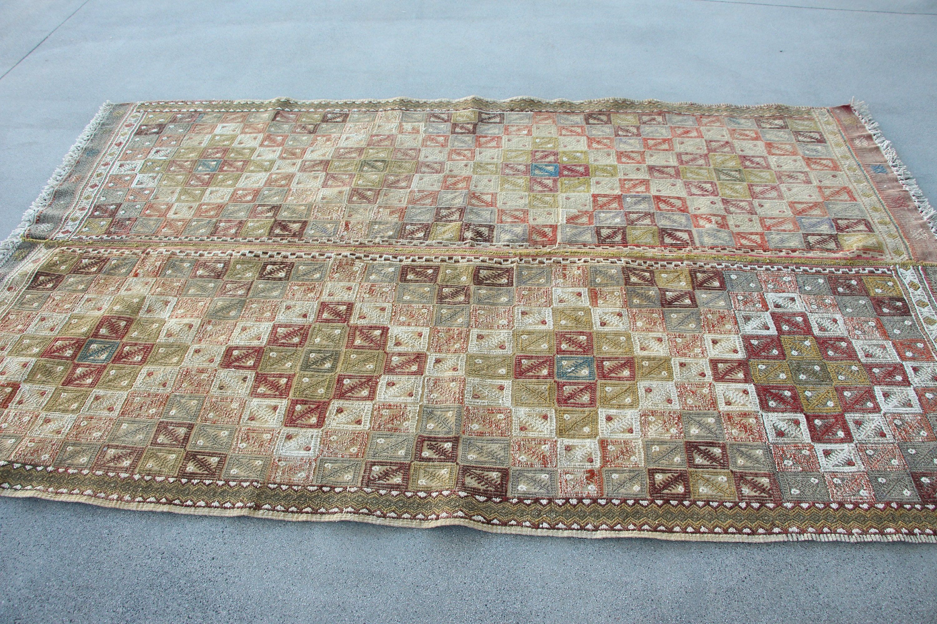 Salon Halıları, Vintage Halılar, 5,1x8,3 ft Büyük Halılar, Oturma Odası Halısı, Türk Halısı, Boho Halısı, Kilim, Yer Halısı, Gökkuşağı Oushak Halısı