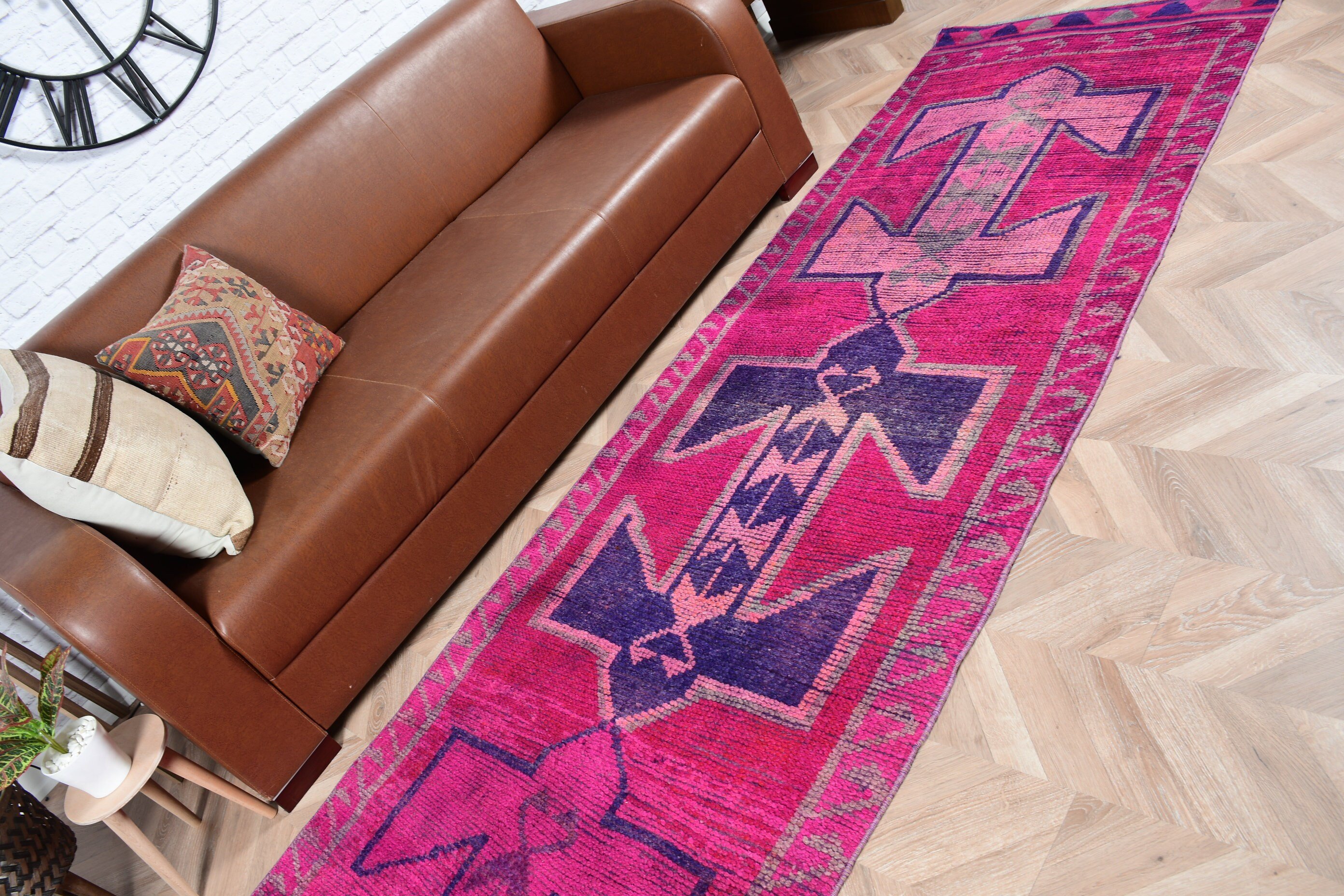 Tasarımcı Halı, Ev Dekorasyonu Halısı, Pembe Antika Halılar, Koridor Halısı, Türk Halısı, 3x11.2 ft Runner Halısı, Vintage Halı, Koridor Halısı, Oryantal Halı