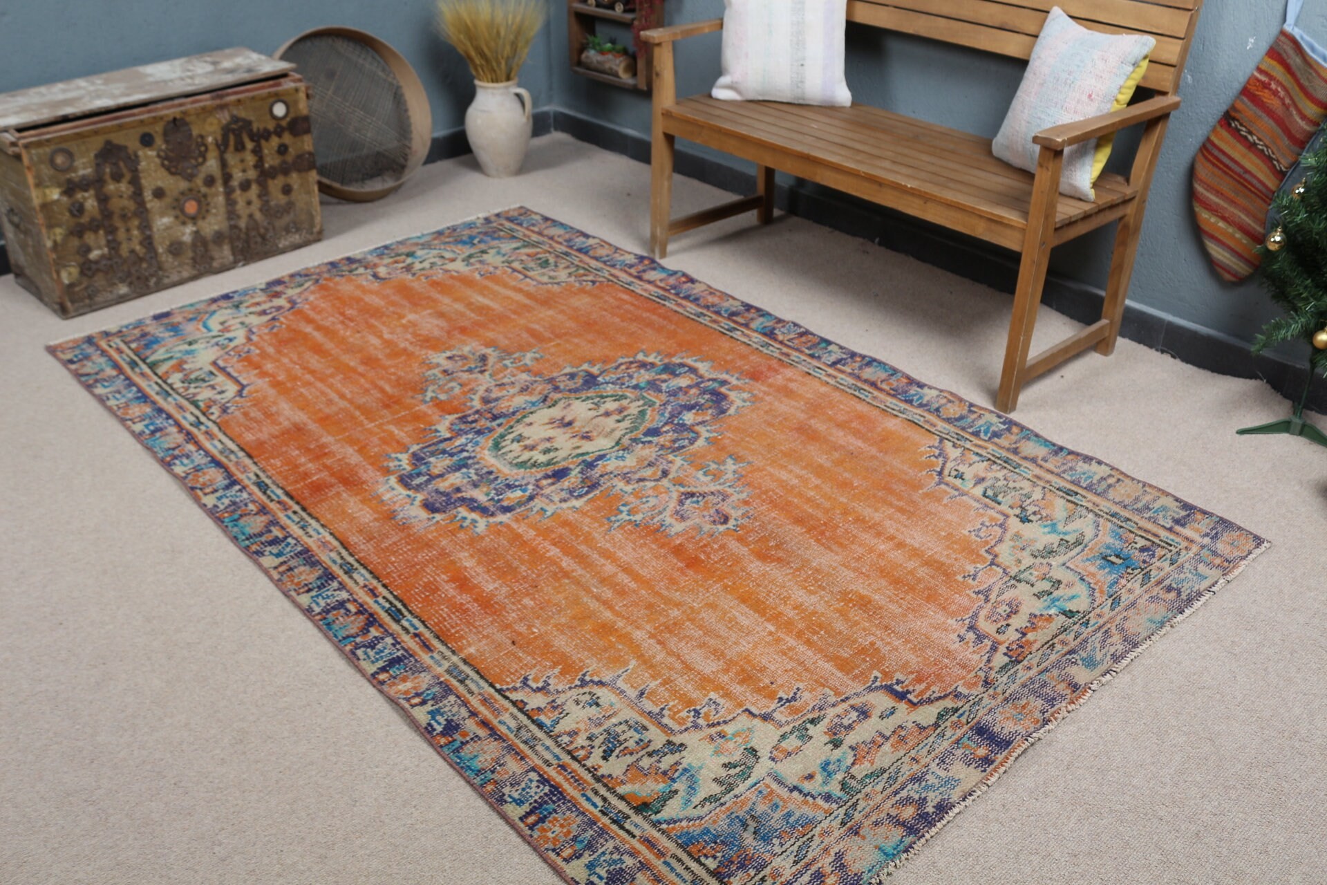 Dining Room Rug, Floor Rugs, Kitchen Rug, Vintage Rugs, Turkish Rugs, Orange  4.9x8 ft Area Rug, Rugs for Area, Custom Rug