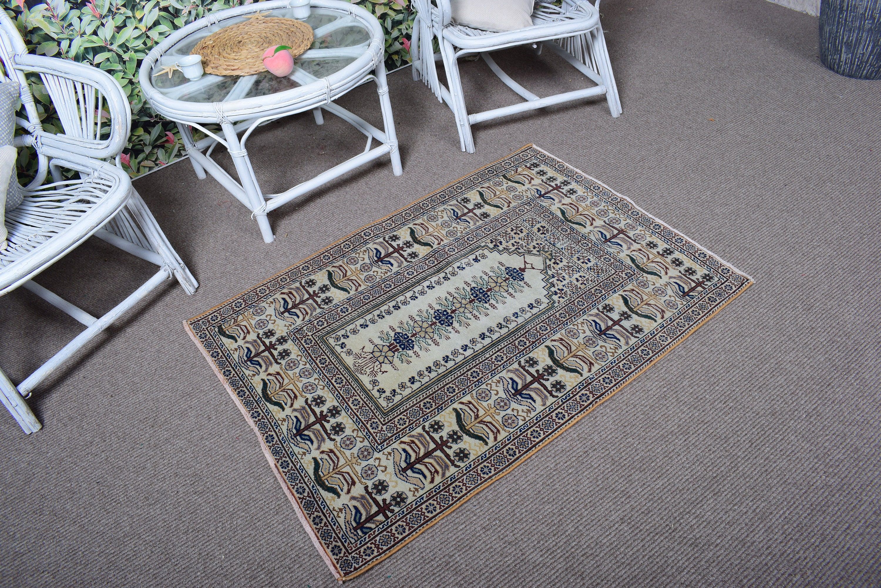 Beige Modern Rugs, Bedroom Rugs, Rugs for Kitchen, Vintage Rug, 2.8x4 ft Small Rug, Turkish Rugs, Door Mat Rug, Bathroom Rugs, Luxury Rug