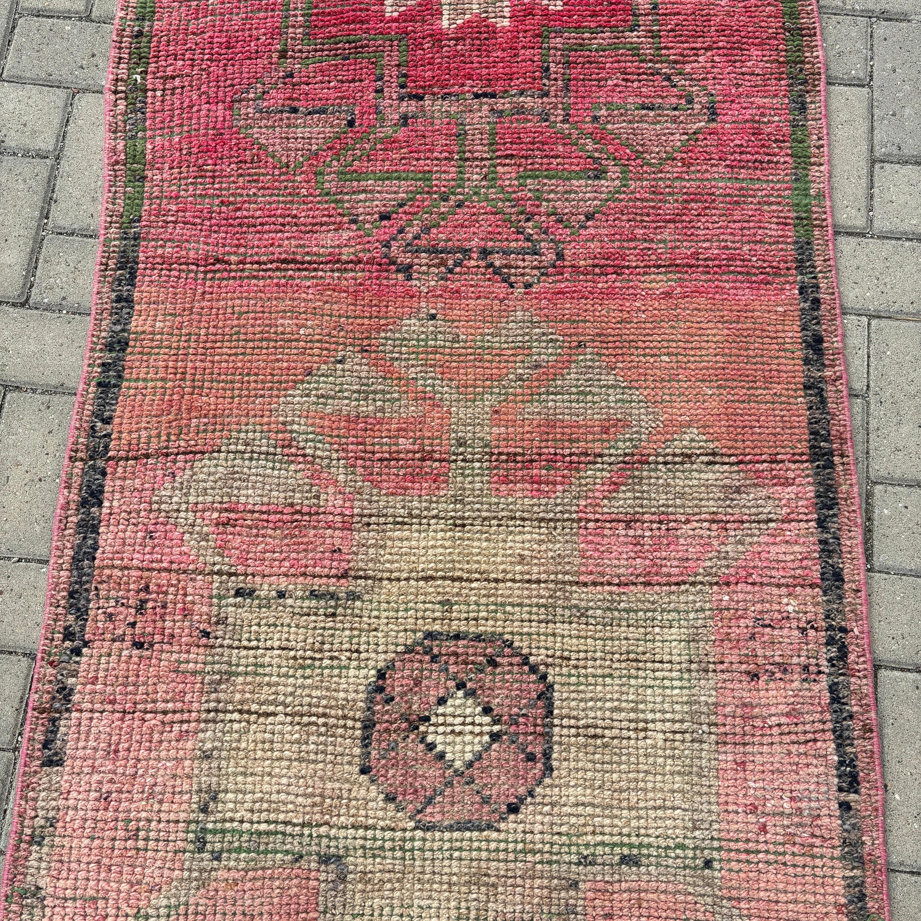 Turuncu Antika Halı, Anadolu Halıları, Vintage Halı, Yer Halısı, Yün Halılar, 3.1x10.1 ft Runner Halısı, Türk Halıları, Koridor Halıları, Koridor Halısı