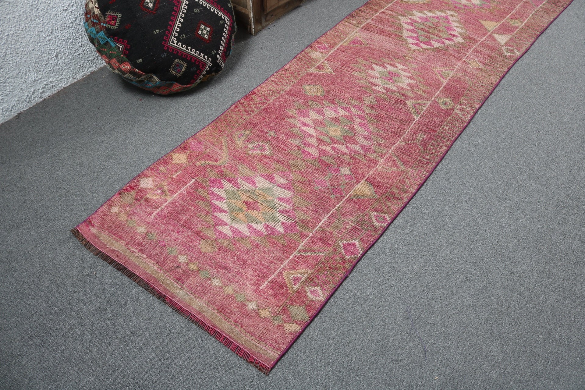 Pink Oriental Rugs, Kitchen Rugs, Vintage Rug, Aesthetic Rug, Hallway Rug, 2.7x11.6 ft Runner Rugs, Stair Rug, Luxury Rugs, Turkish Rug