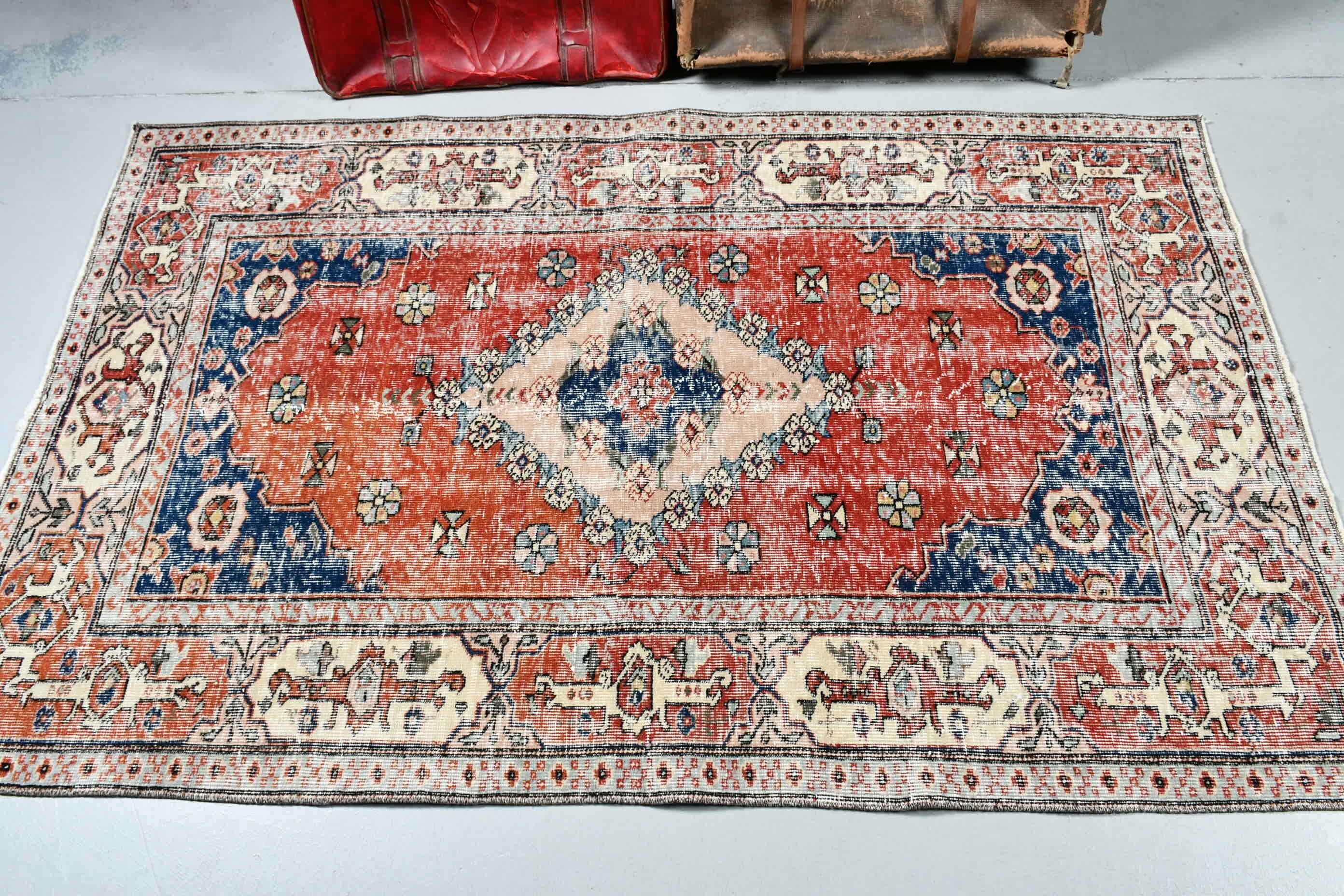 Bedroom Rugs, Red Cool Rug, Rugs for Bedroom, Entry Rugs, Vintage Rug, 3.9x6.1 ft Accent Rug, Wool Rugs, Oriental Rug, Turkish Rugs