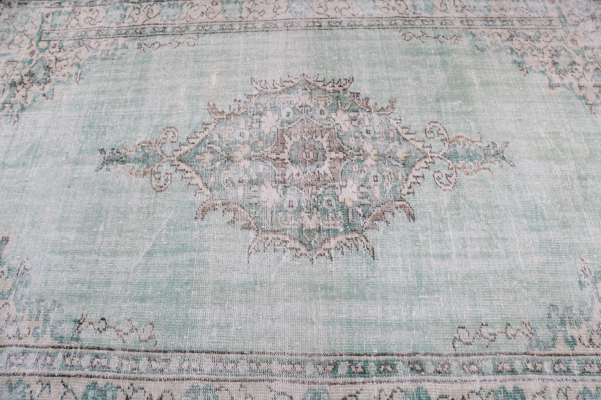 Oushak Halı, Yer Halıları, Vintage Halı, Büyük Vintage Halılar, 5,8x8,8 ft Büyük Halılar, Lüks Halı, Yeşil Oushak Halıları, Türk Halıları, Büyük Boho Halısı