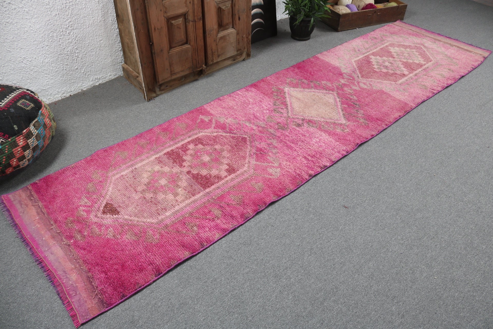 Geometric Rugs, Beni Ourain Runner Rug, 2.8x11 ft Runner Rug, Long Runner Rug, Turkish Rugs, Floor Rugs, Vintage Rugs, Pink Kitchen Rugs