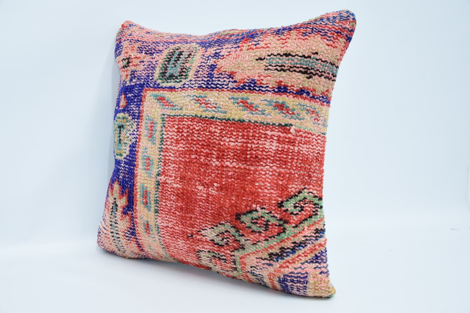 Pillow for Sofa, Gift Pillow, Handmade Kilim Cushion, Bolster Cushion Cover, 18"x18" Red Pillow, Office Chair Pillow Case