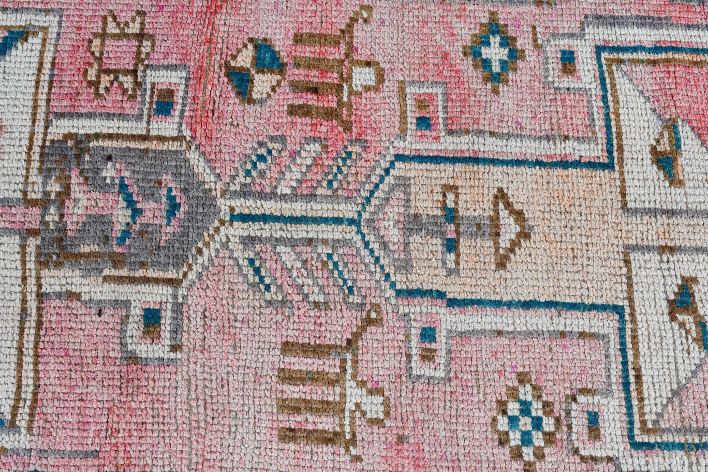 Düğün Halıları, Vintage Halı, Türk Halısı, Pembe Mutfak Halıları, 2.7x12.6 ft Runner Halısı, Eski Halı, Ev Dekor Halısı, Runner Halıları