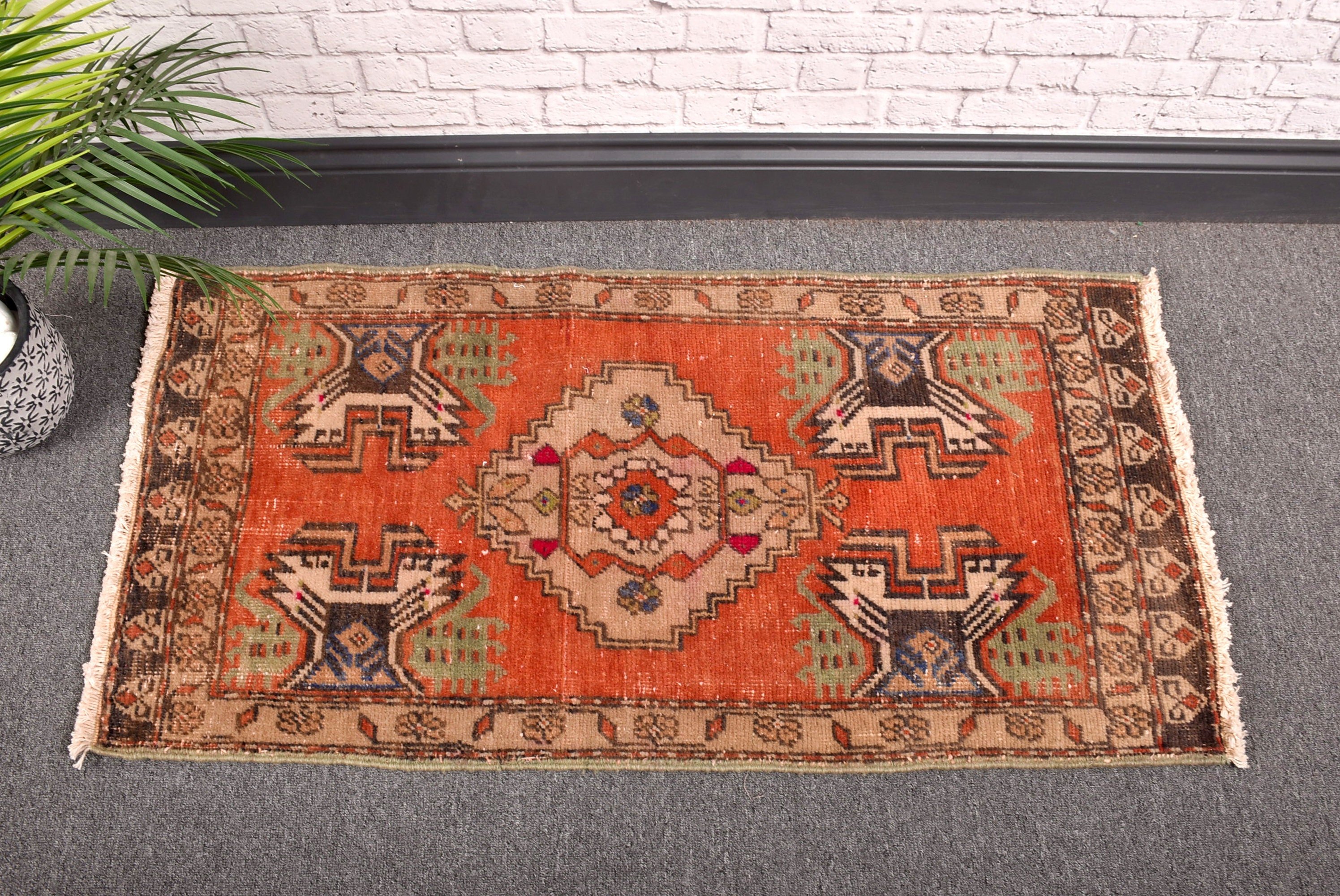 Small Vintage Rug, Cool Rug, 1.8x3.4 ft Small Rugs, Vintage Rugs, Moroccan Rug, Orange Statement Rug, Small Area Rug, Turkish Rug