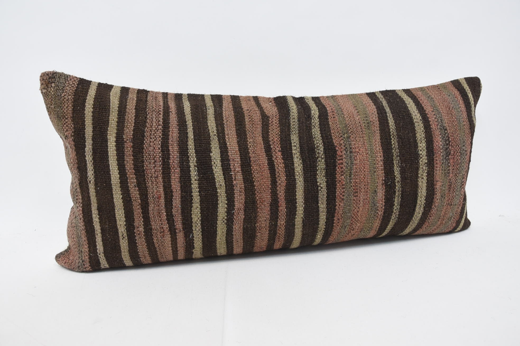 Turkish Kilim Pillow, 16"x36" Brown Pillow, Boho Pillow, Vintage Kilim Throw Pillow, Turkish Corner Cushion Case