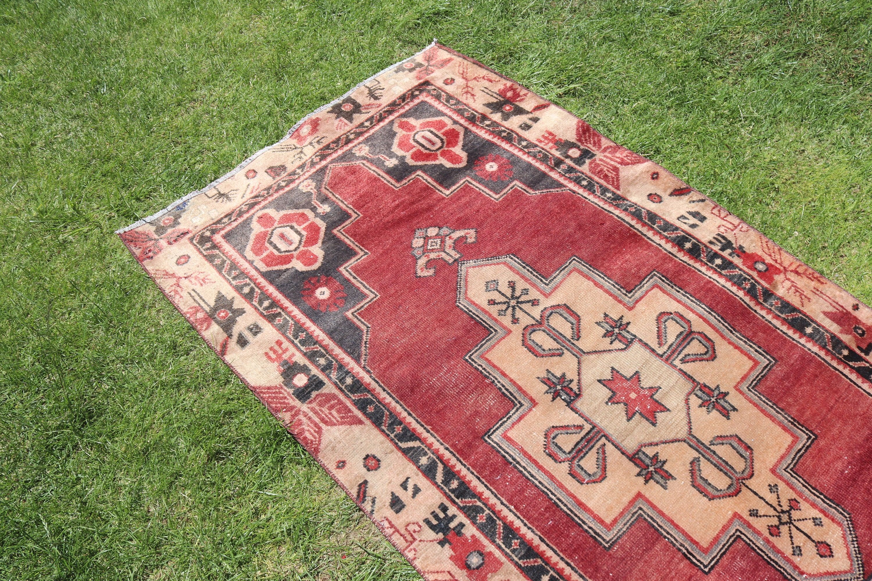 Giriş Halıları, Türk Halıları, Vintage Halılar, Oushak Halıları, Kırmızı Ev Dekor Halıları, 3,1x6,3 ft Vurgulu Halı, Nötr Halı, Vintage Vurgulu Halılar