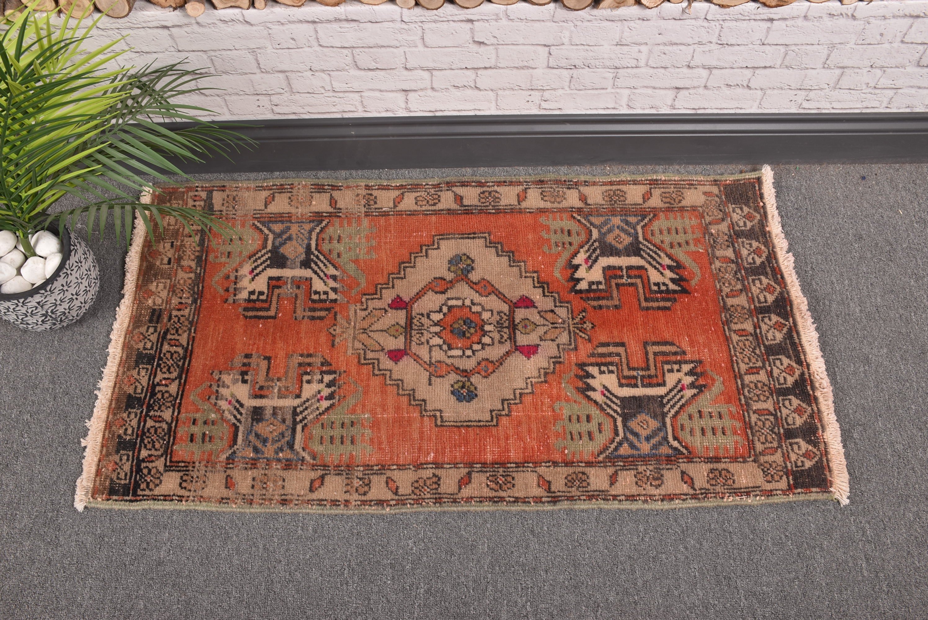 Bathroom Rugs, 1.8x3.4 ft Small Rugs, Orange Oushak Rugs, Vintage Rugs, Wall Hanging Rugs, Home Decor Rugs, Neutral Rugs, Turkish Rugs