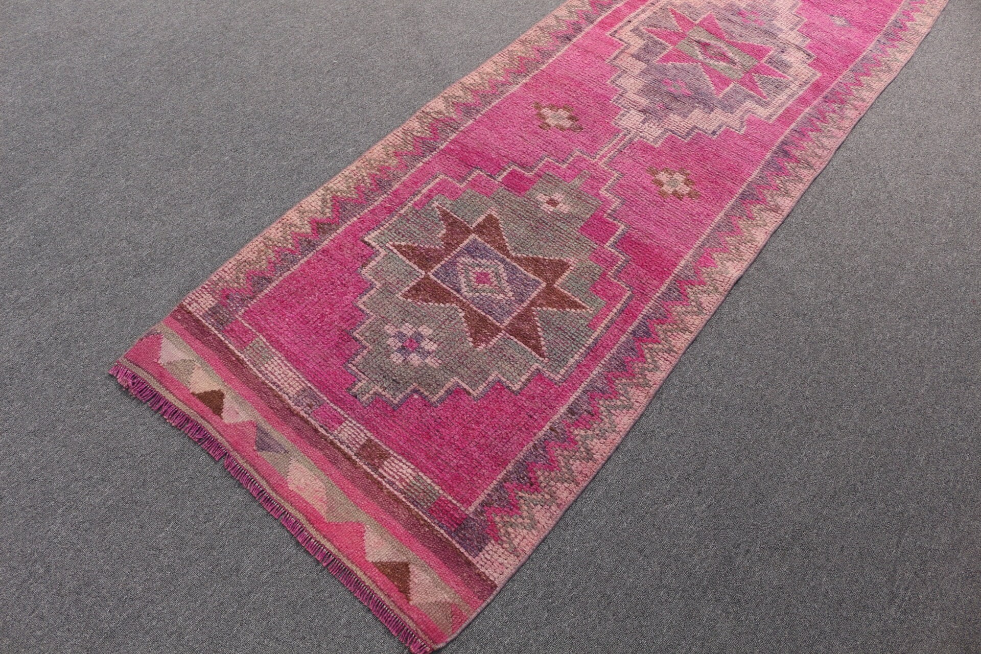 Vintage Rugs, 2.6x11.2 ft Runner Rug, Stair Rugs, Bedroom Rugs, Pink Kitchen Rug, Ethnic Rugs, Antique Rug, Rugs for Kitchen, Turkish Rugs