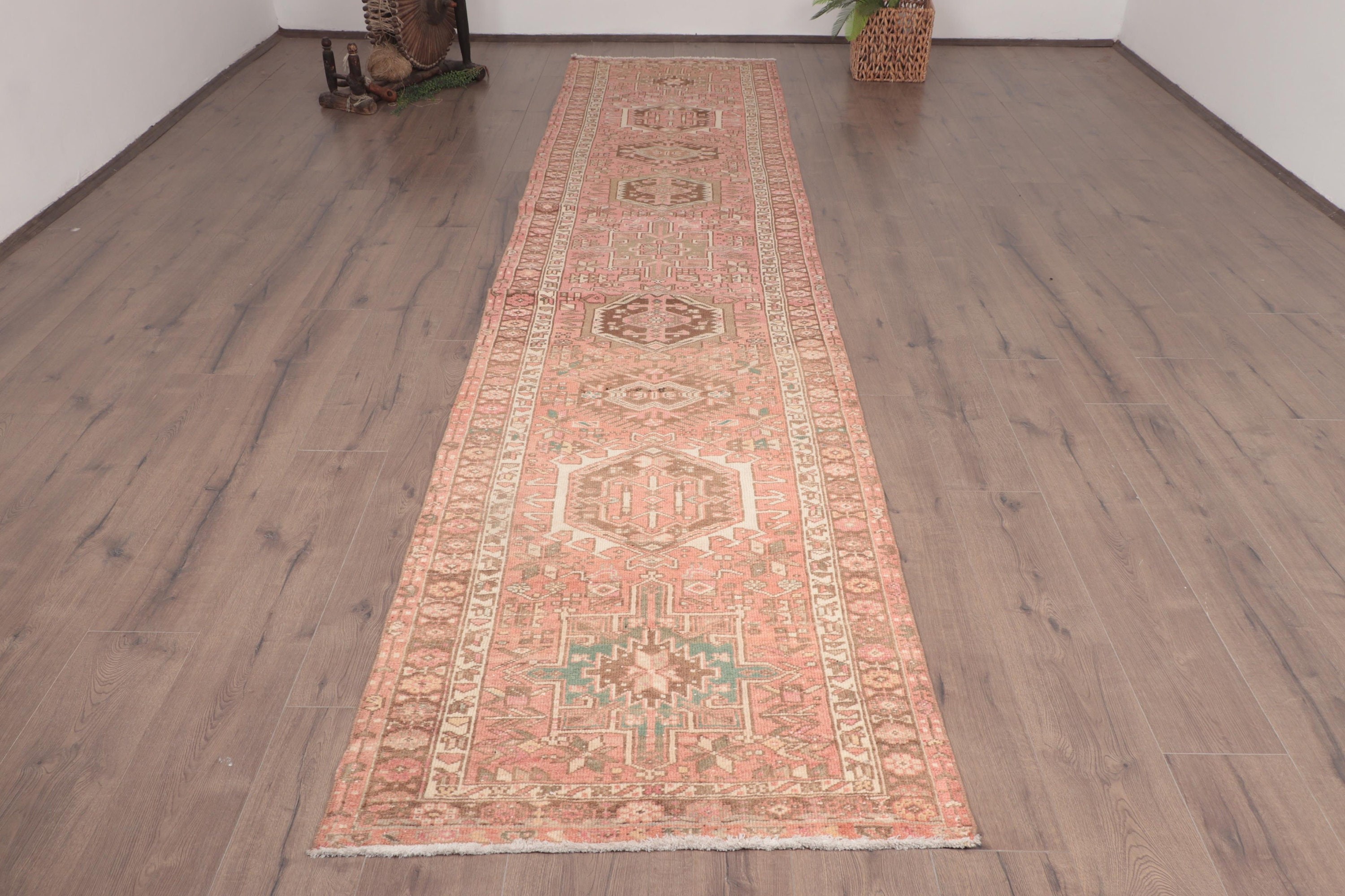 Turkish Rugs, Handwoven Rug, 3x13.5 ft Runner Rug, Vintage Rug, Pink Moroccan Rug, Neutral Rugs, Beni Ourain Runner Rugs, Rugs for Stair