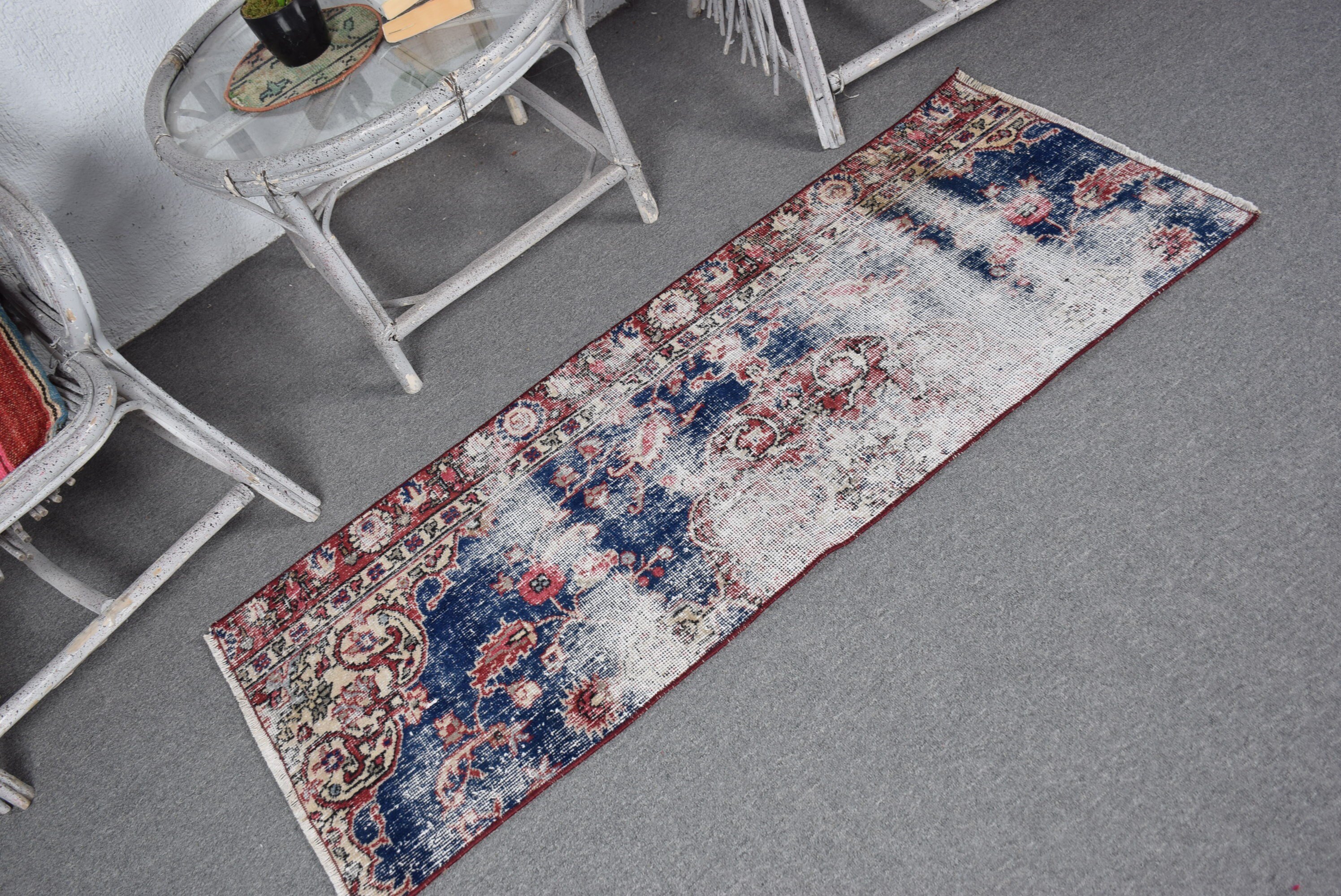 Moroccan Rug, Vintage Rug, Door Mat Rugs, Nursery Rug, Turkish Rug, 1.9x4.7 ft Small Rug, Rugs for Entry, Blue Bedroom Rug